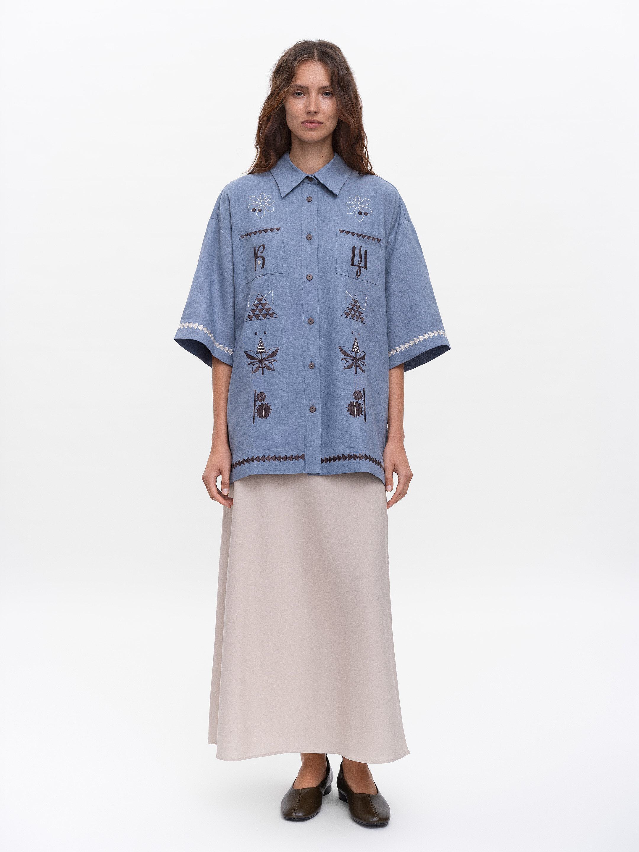 Women's blue embroidered shirt "Kyi" cheap