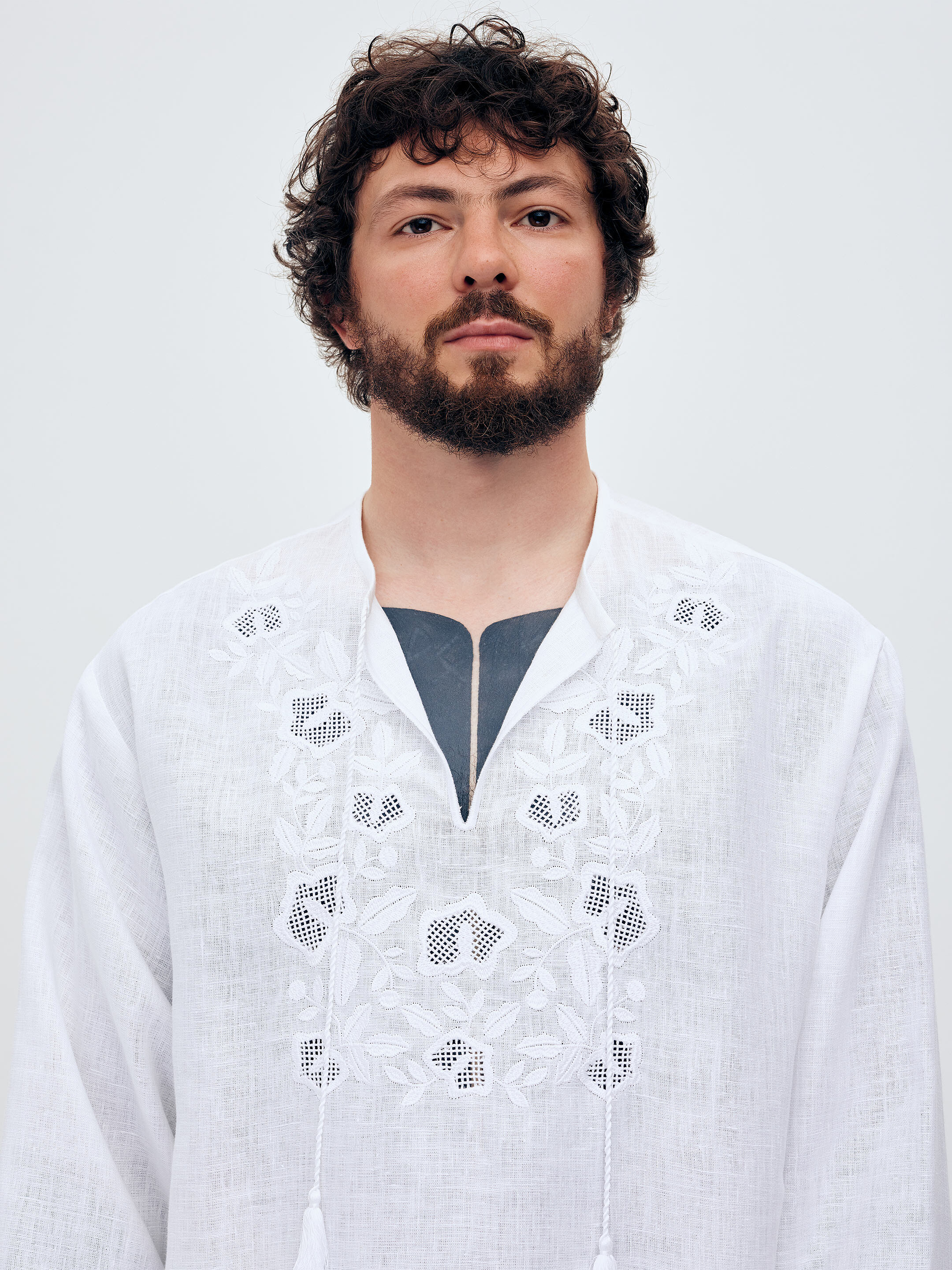Men's shirt with white embroidery in the tone of "Vavylon XX" photo