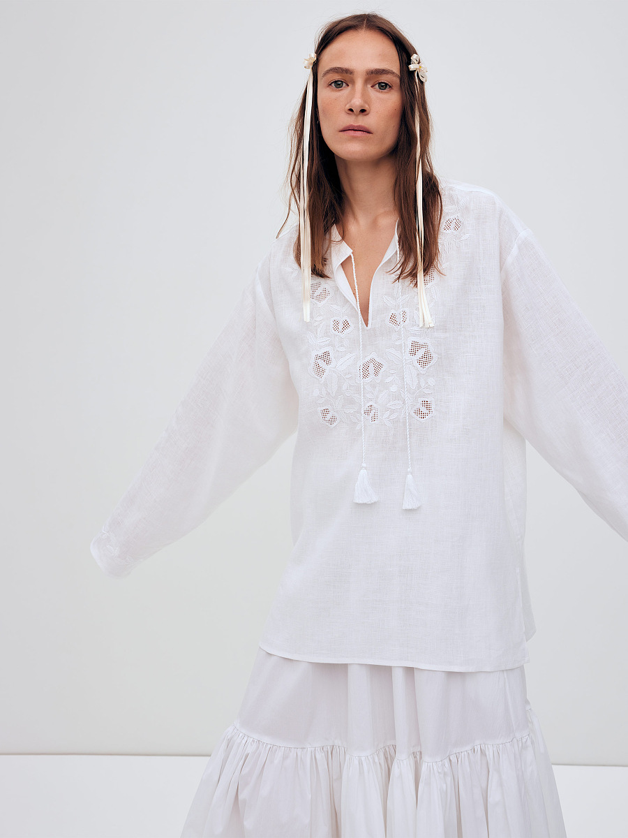 Men's shirt with white embroidery in the tone of "Vavylon XX" [0]