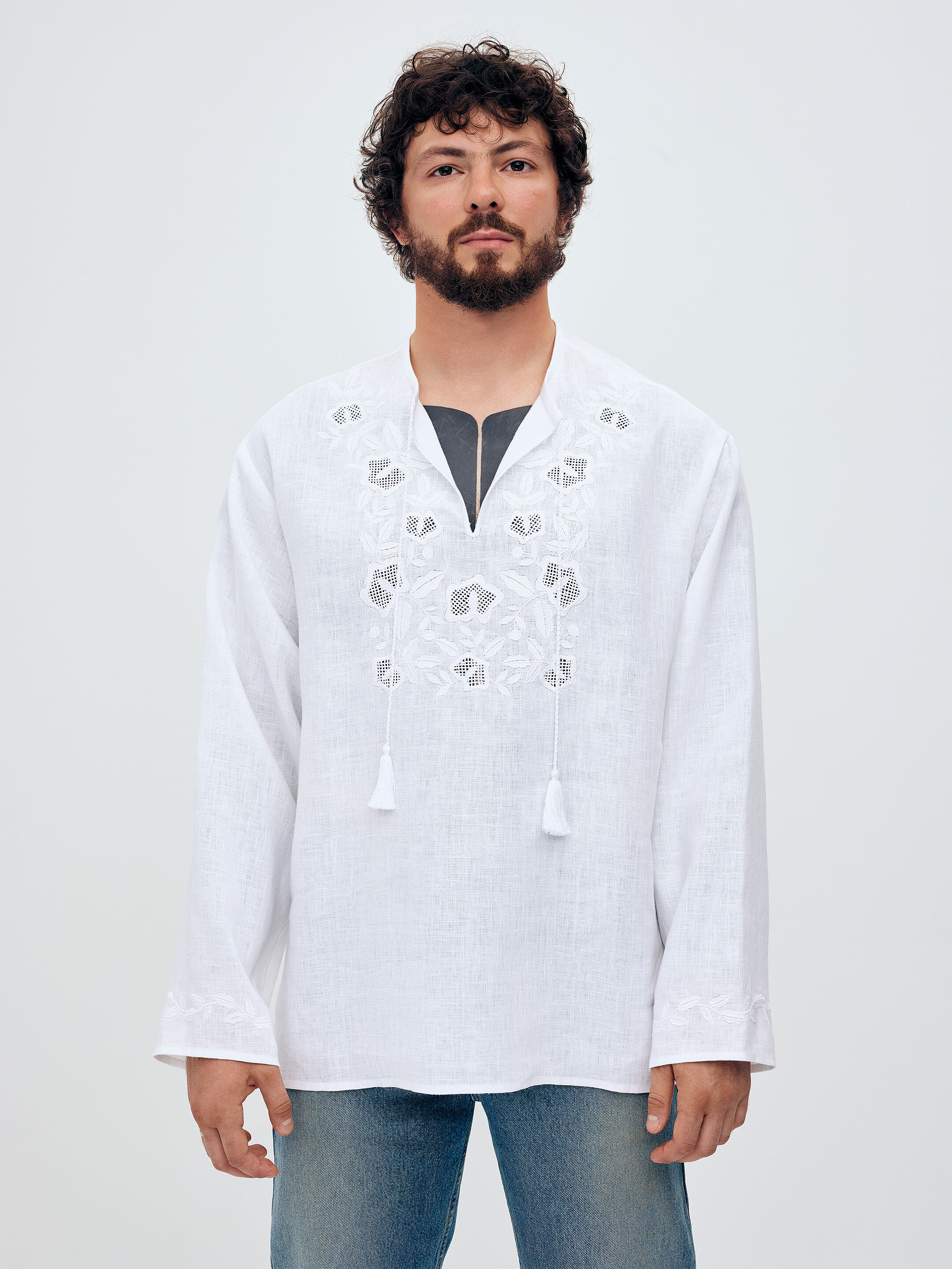 Men's shirt with white embroidery in the tone of "Vavylon XX" Buy