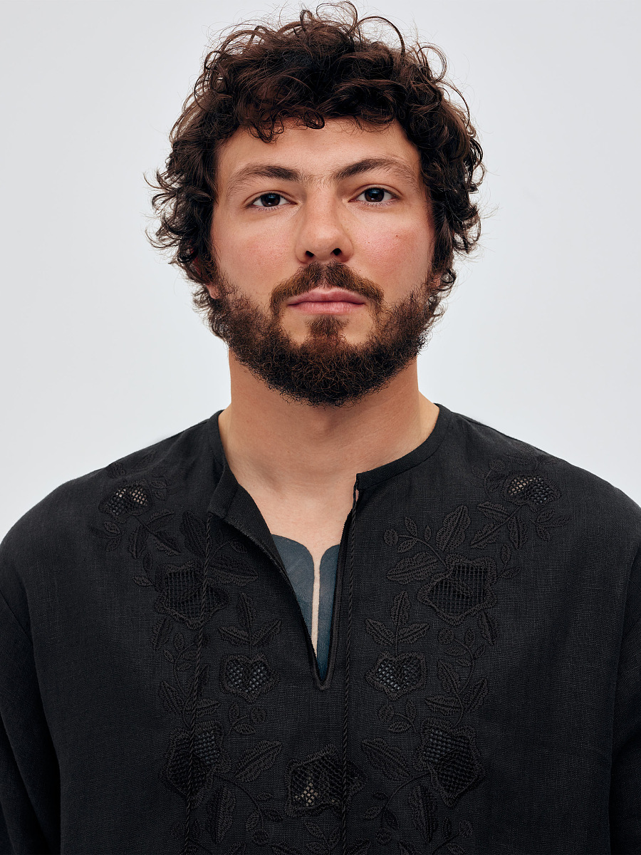 Men's shirt with black embroidery in the tone of "Vavylon XX" [0]