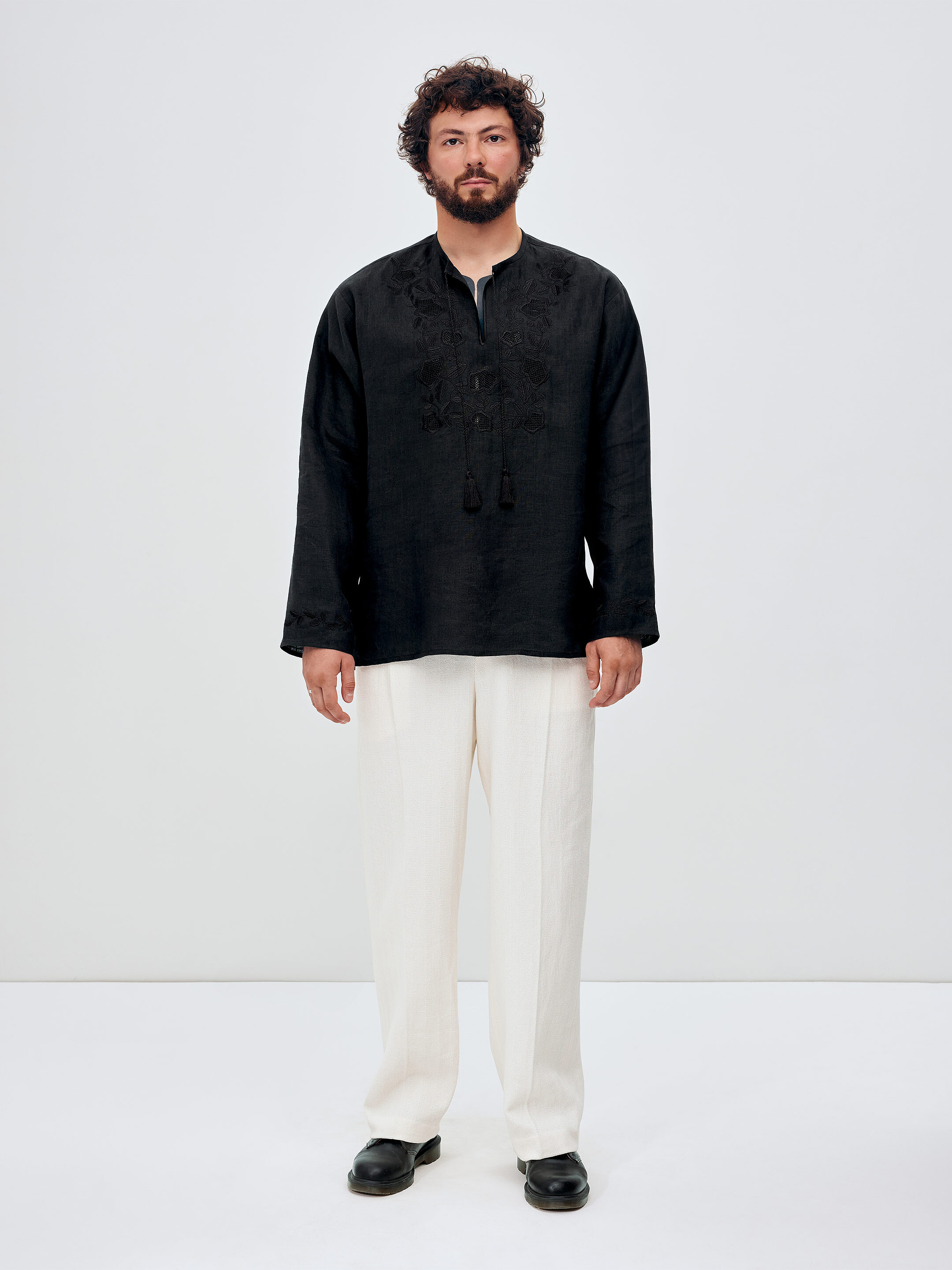 Men's shirt with black embroidery in the tone of "Vavylon XX" ціна