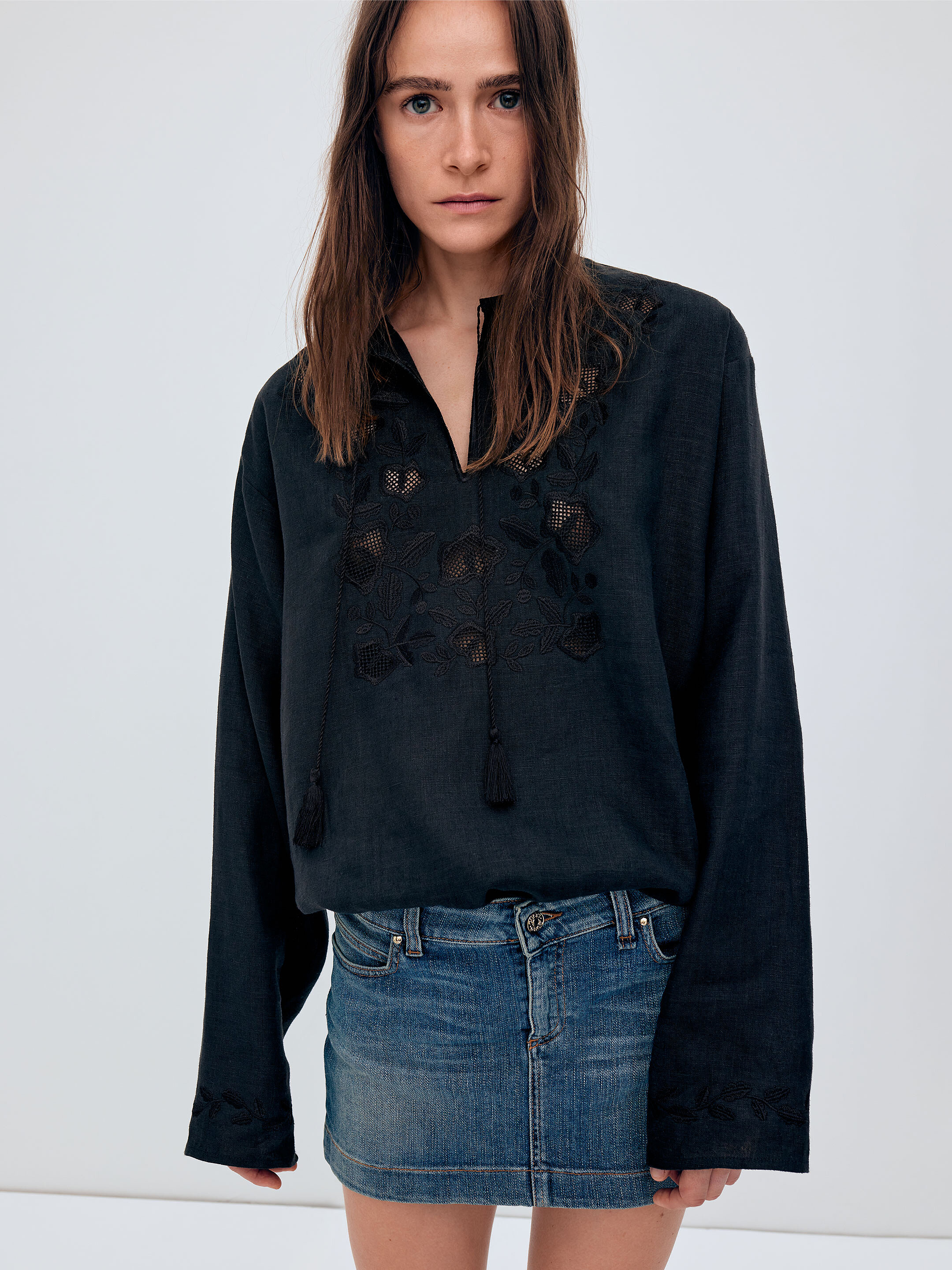 Men's shirt with black embroidery in the tone of "Vavylon XX" in Ukraine