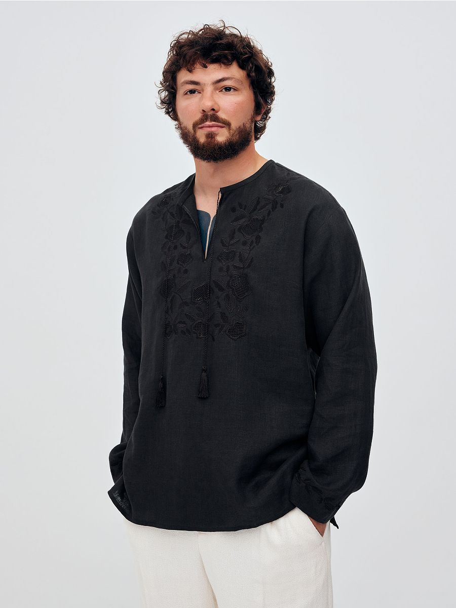 Men's shirt with black embroidery in the tone of "Vavylon XX" [0]