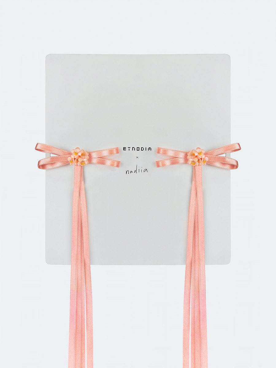 A pair of ribbons-barrettes of peach color "Tsarivna" [0]