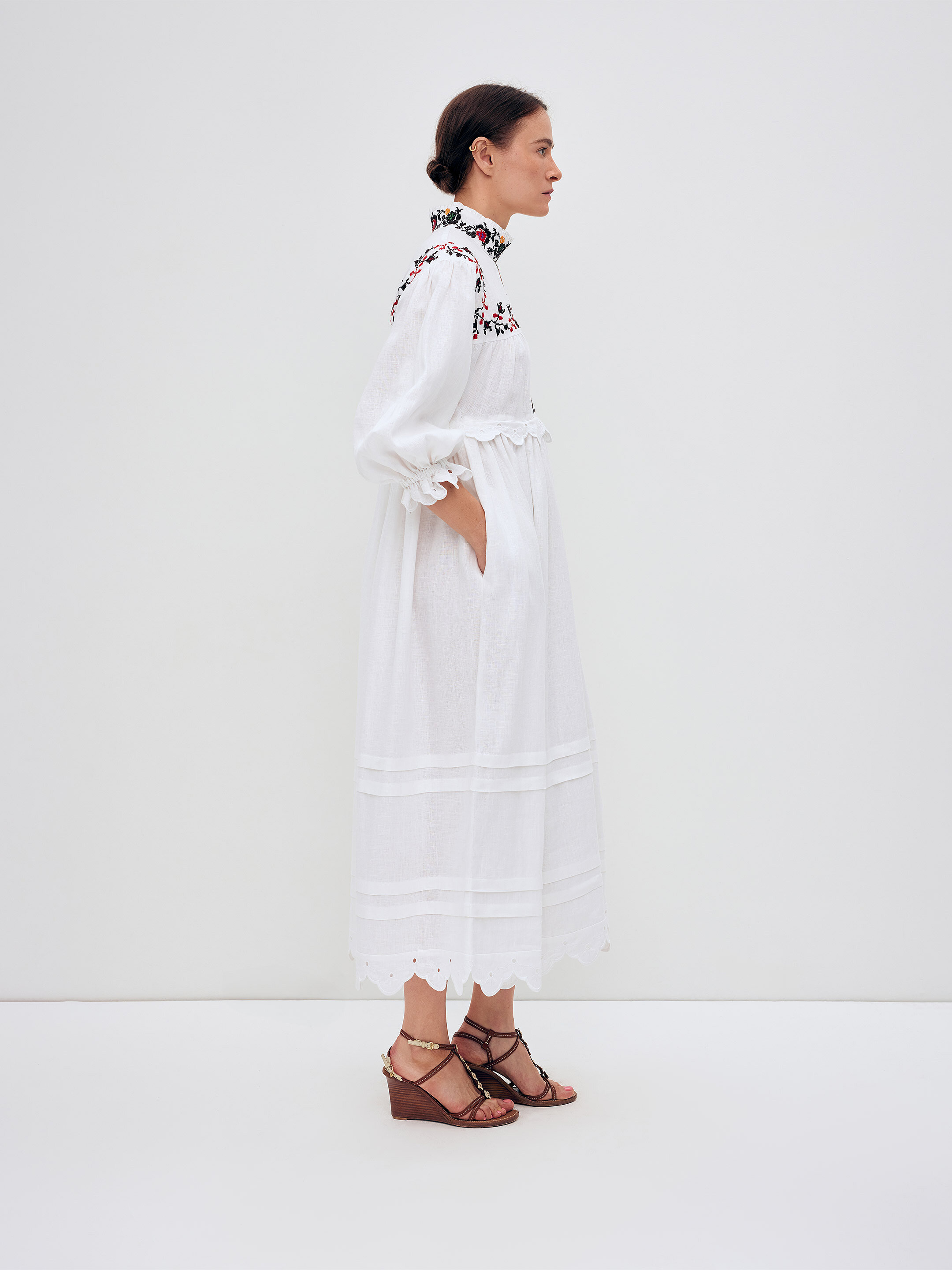 Long embroidered dress with a high neck "Korolivna" choose