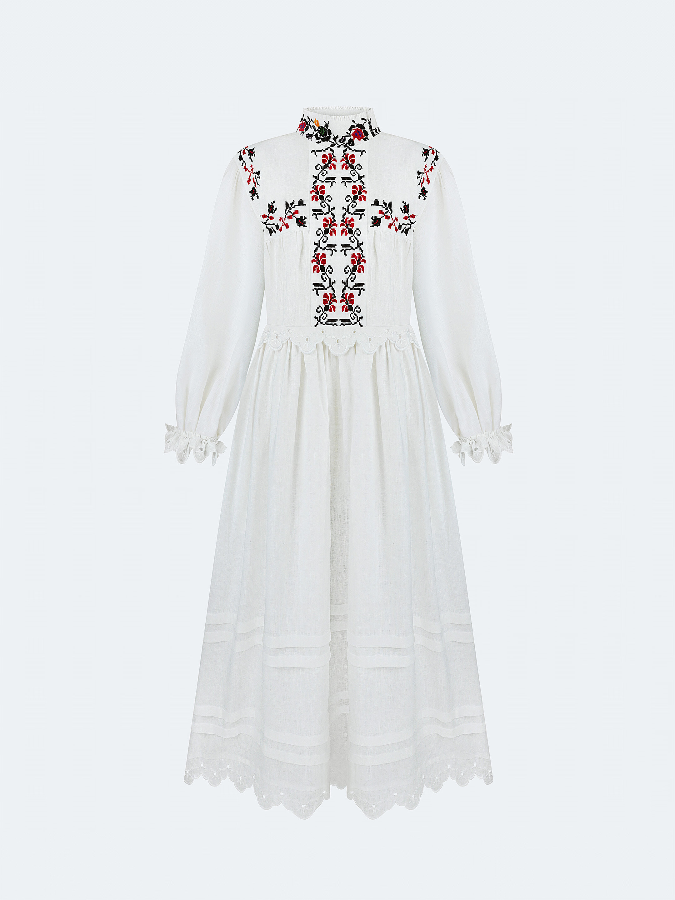 Long embroidered dress with a high neck "Korolivna" sizes