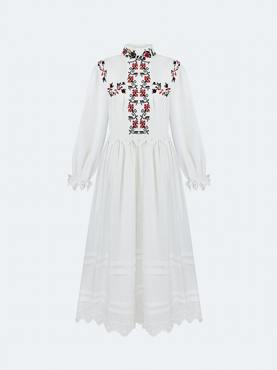 Long embroidered dress with a high neck "Korolivna" [0]