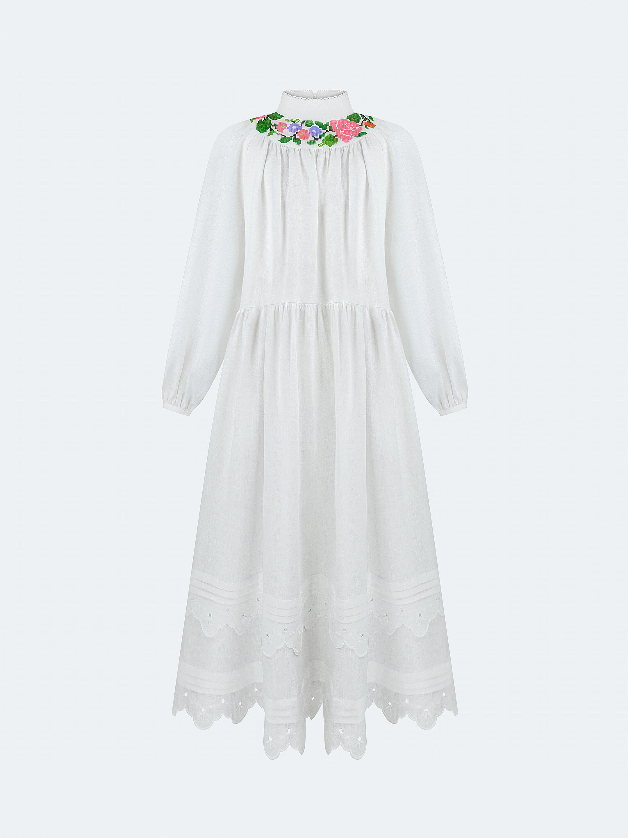 Long embroidered dress with fastening "Vinok" sizes