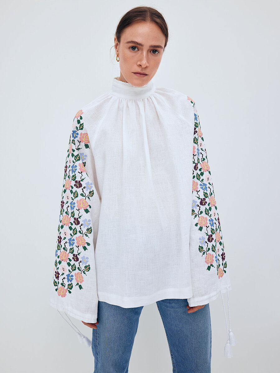 Linen shirt with floral ornament "Bouquet" [0]