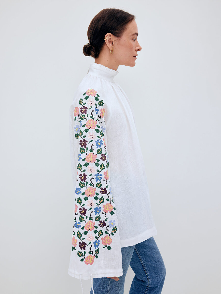 Linen shirt with floral ornament "Bouquet" [0]