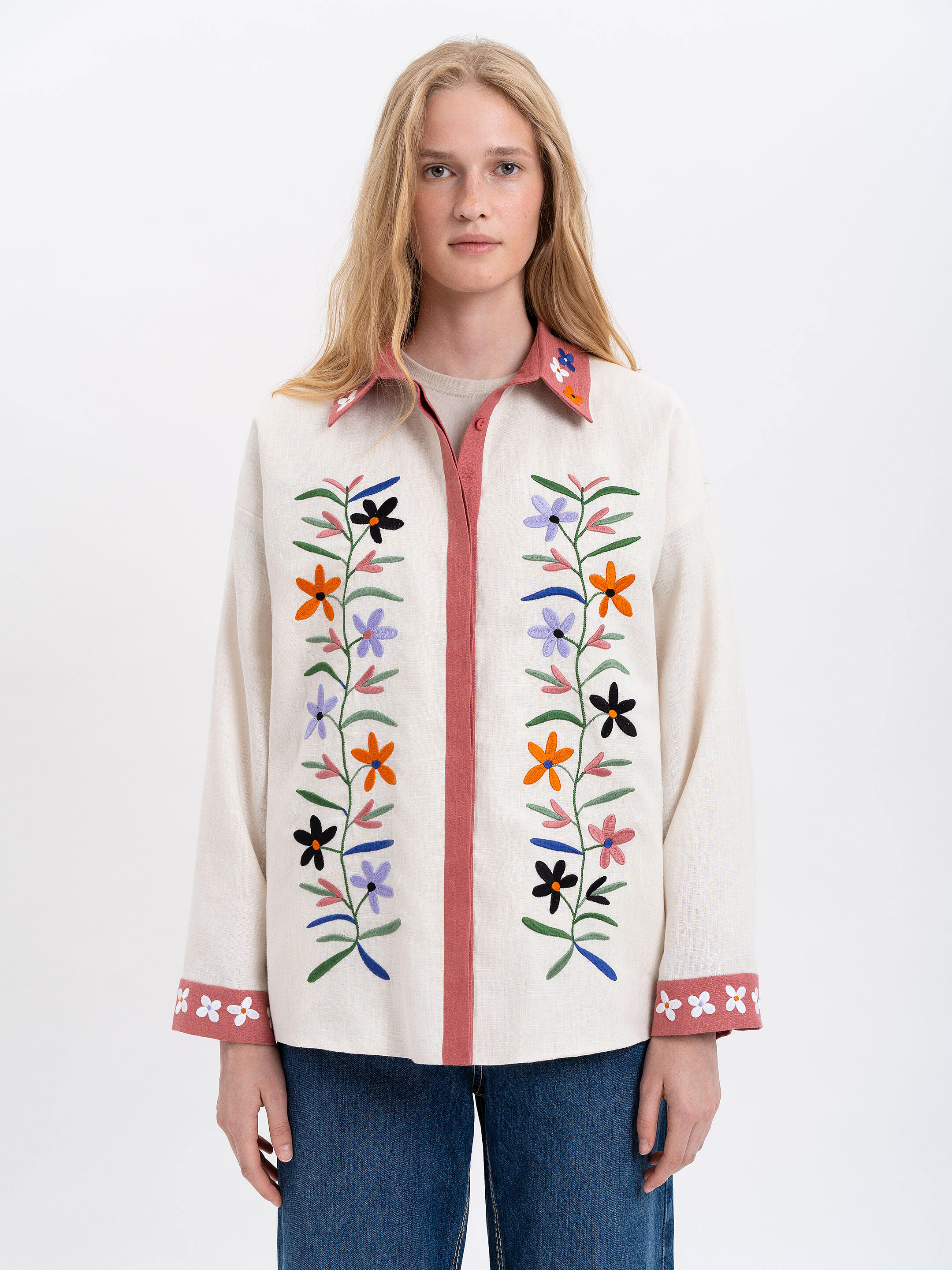 Women's shirt with an embroidered floral ornament "Ruta" Buy