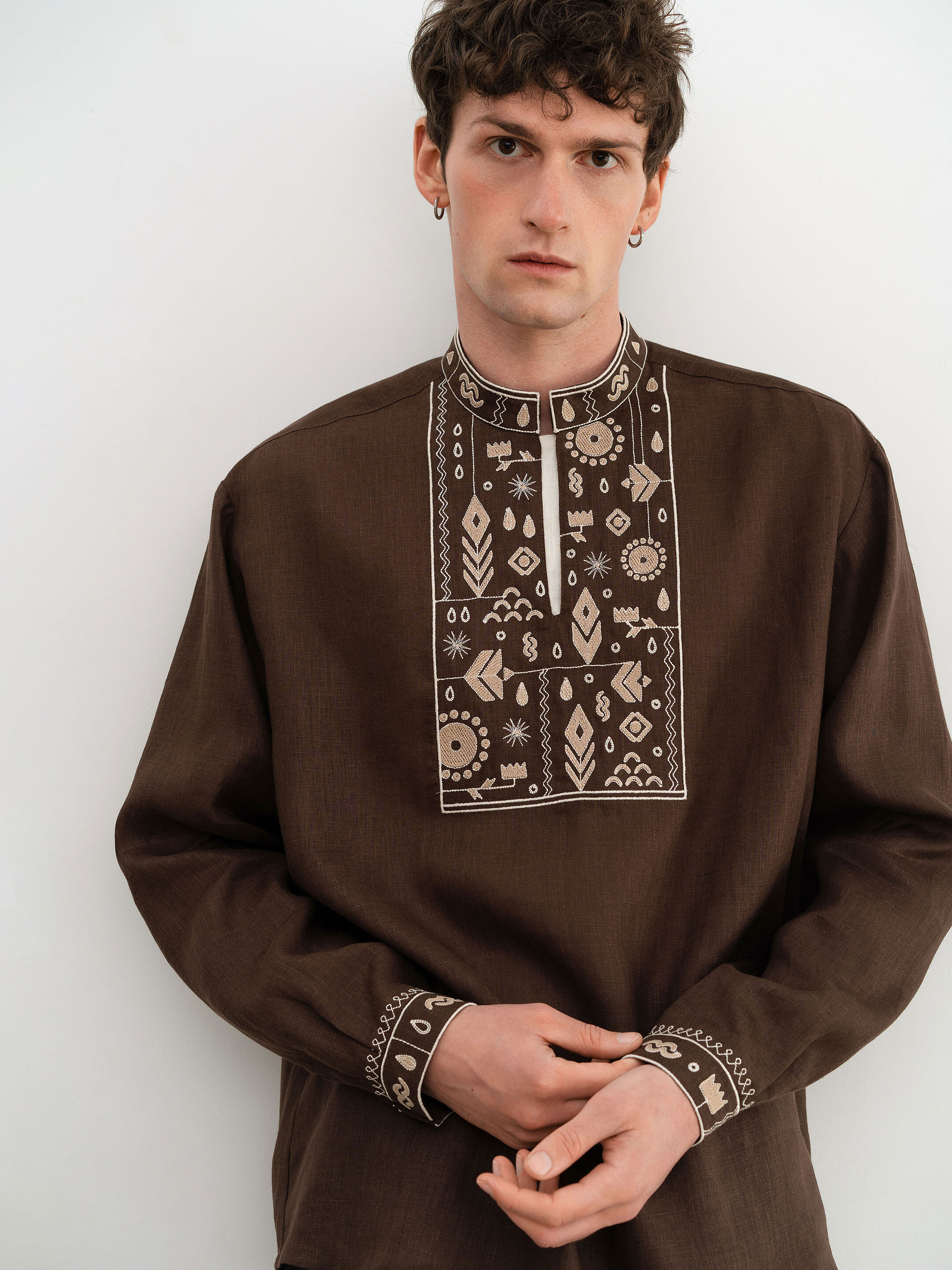Men's brown embroidered shirt "Kmyn" Buy