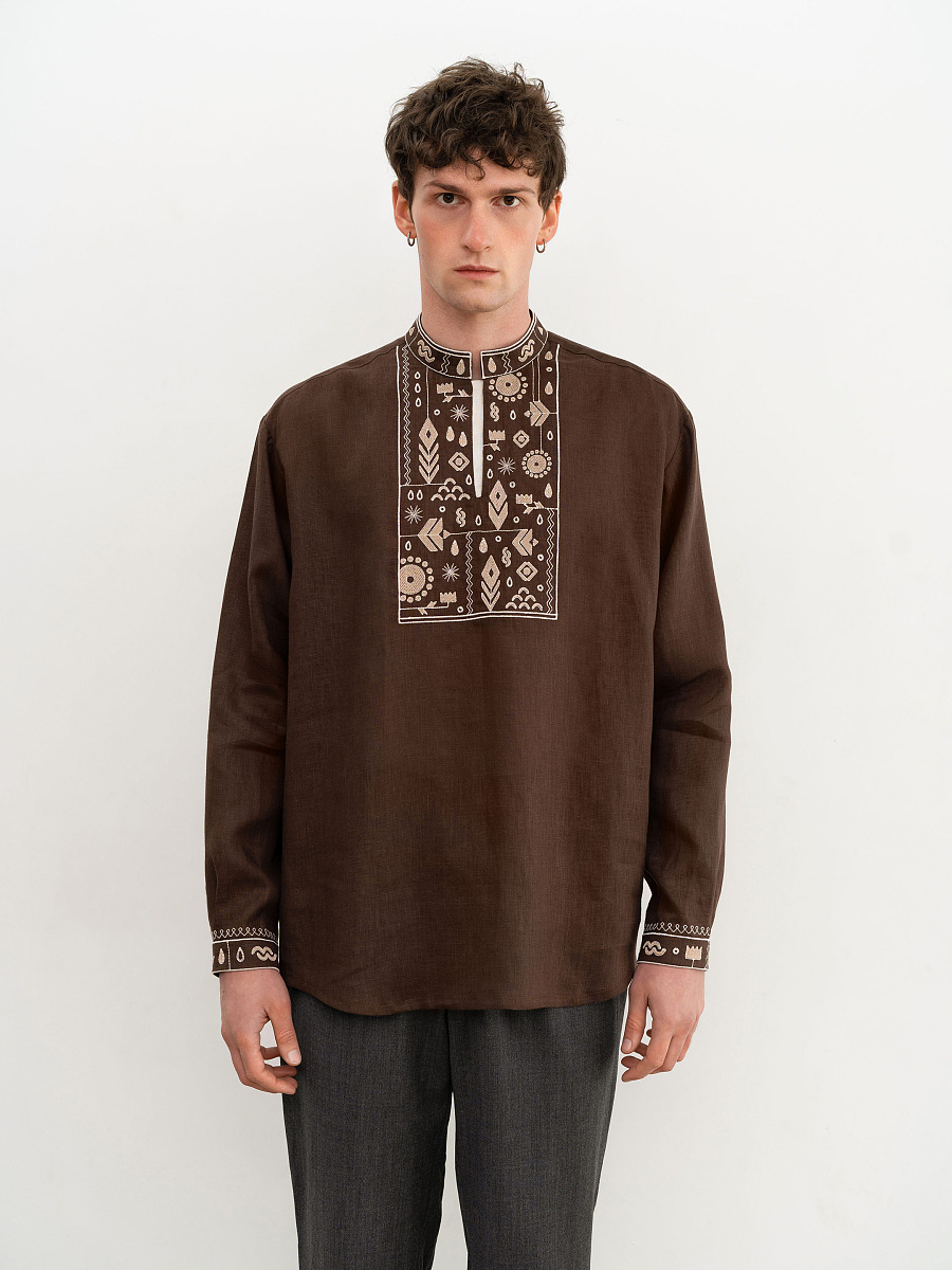 Men's brown embroidered shirt "Kmyn" [0]