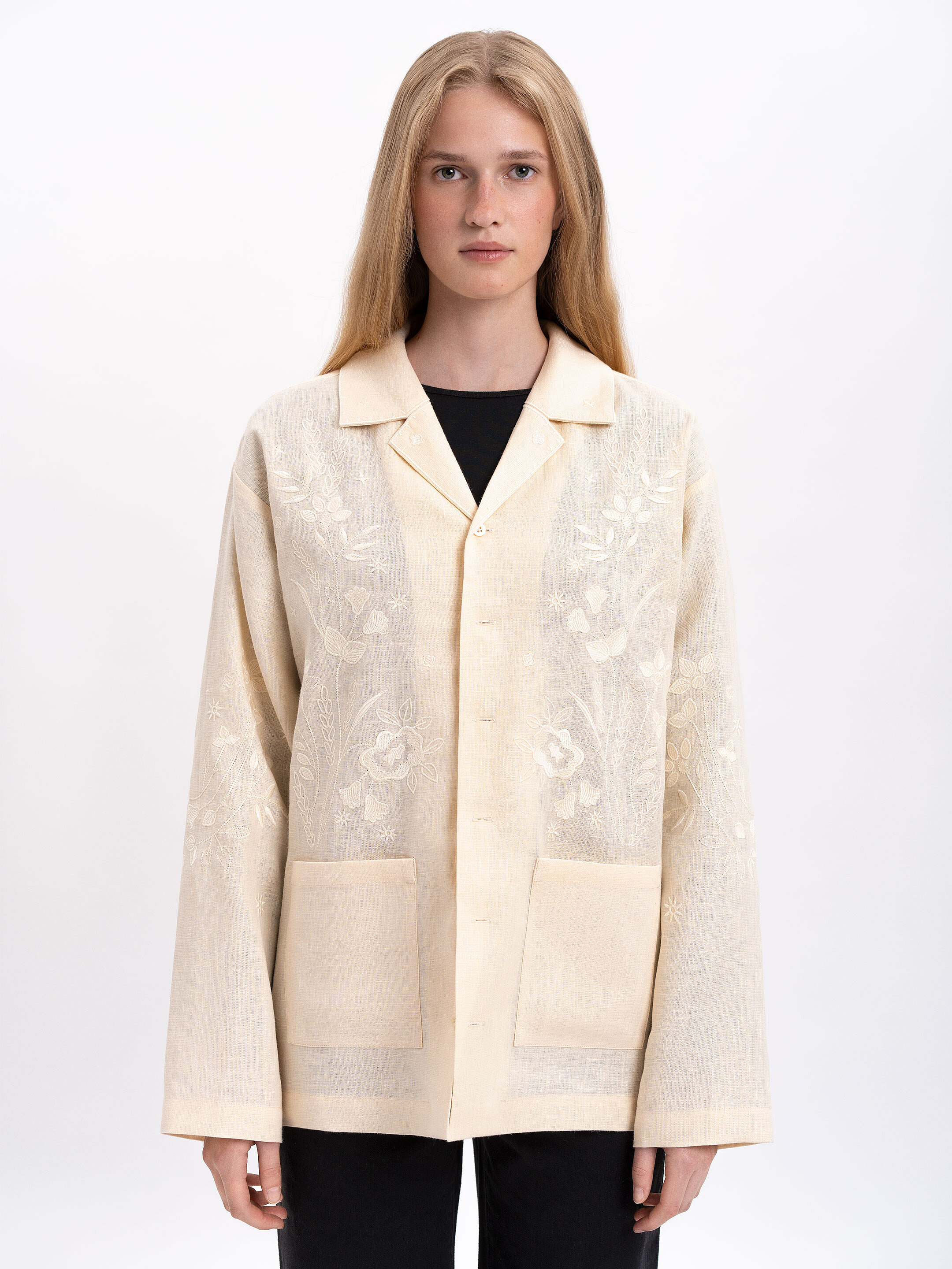 Cream-colored shirt with matching embroidery "Burkun" Buy