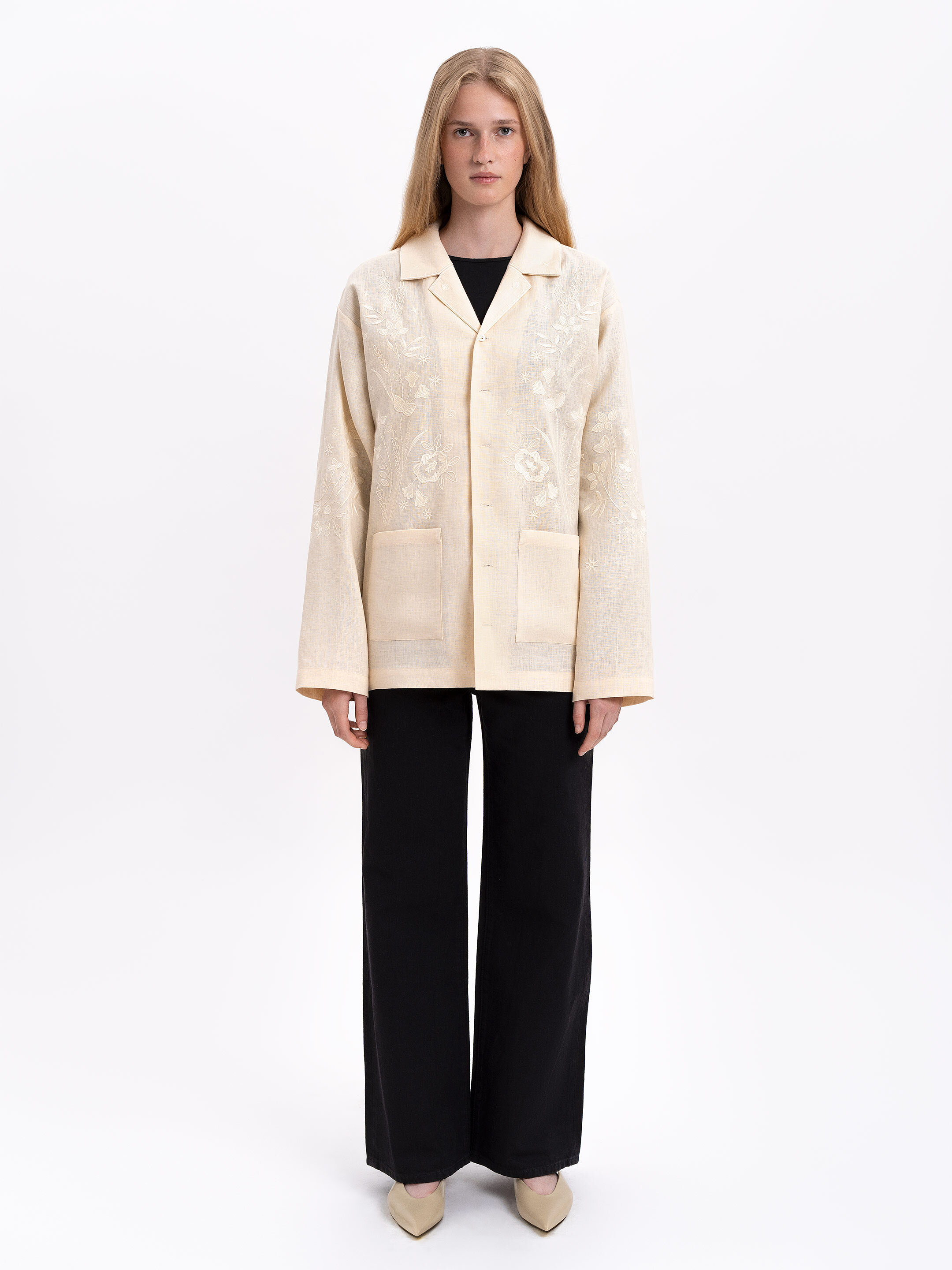 Cream-colored shirt with matching embroidery "Burkun" ціна