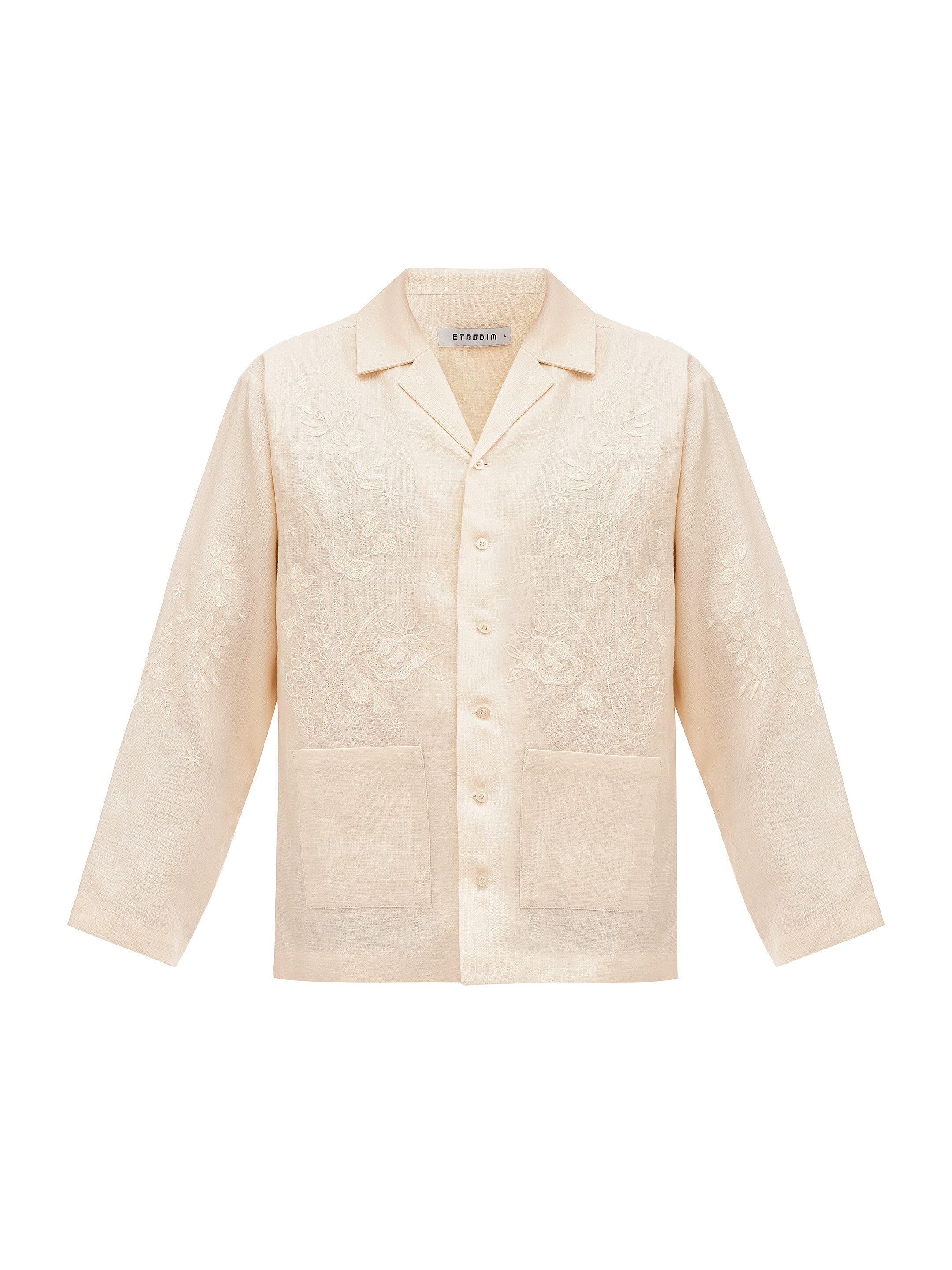 Cream-colored shirt with matching embroidery "Burkun" fitting
