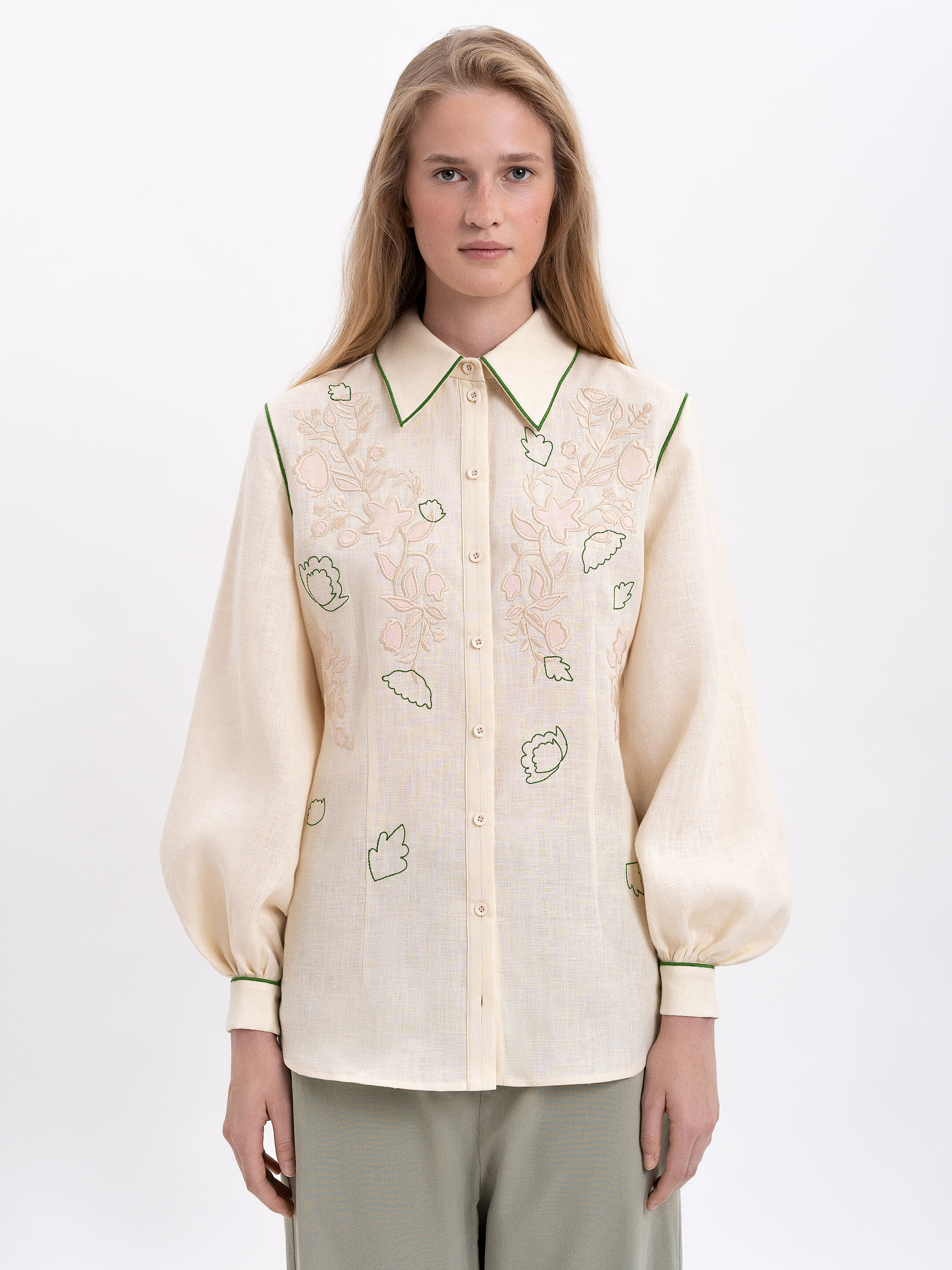 Linen embroidered shirt of milk color "Zhuravlyna" Buy