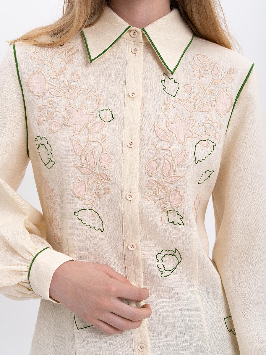 Linen embroidered shirt of milk color "Zhuravlyna" [0]
