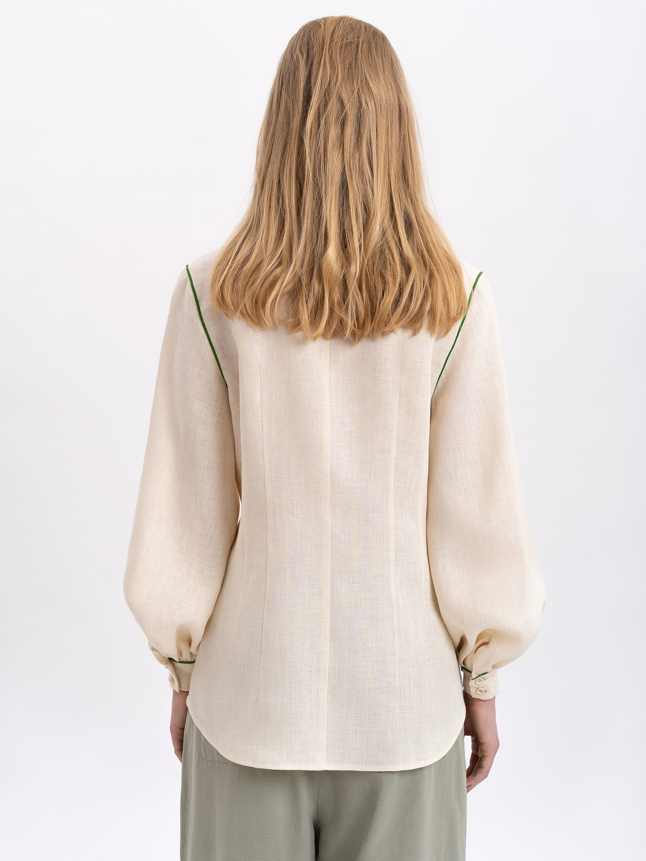 Linen embroidered shirt of milk color "Zhuravlyna" photo