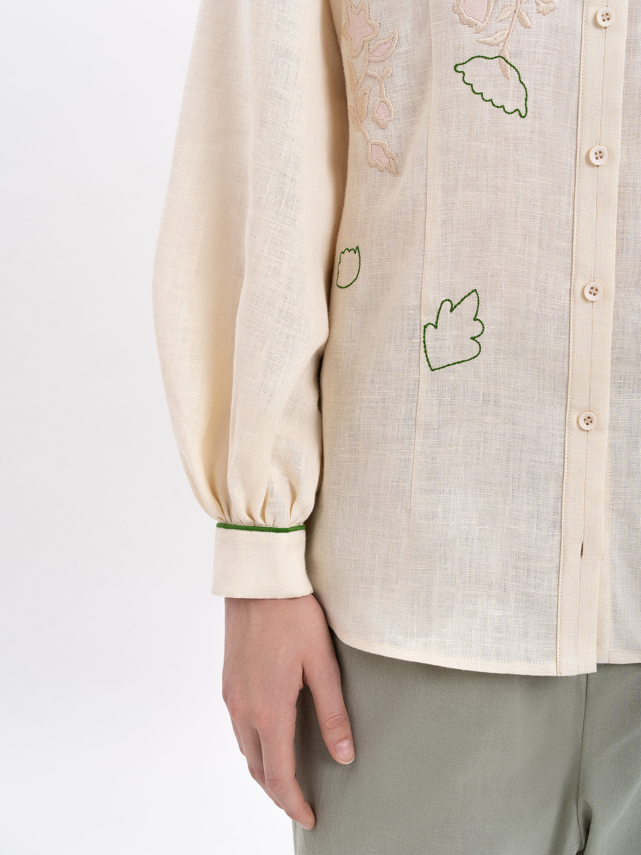 Linen embroidered shirt of milk color "Zhuravlyna" choose