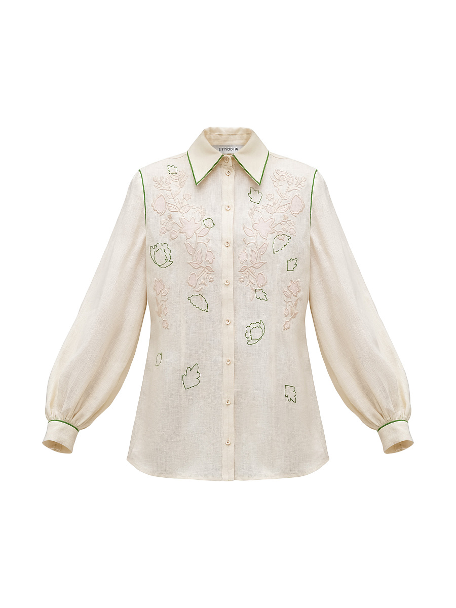 Linen embroidered shirt of milk color "Zhuravlyna" [0]