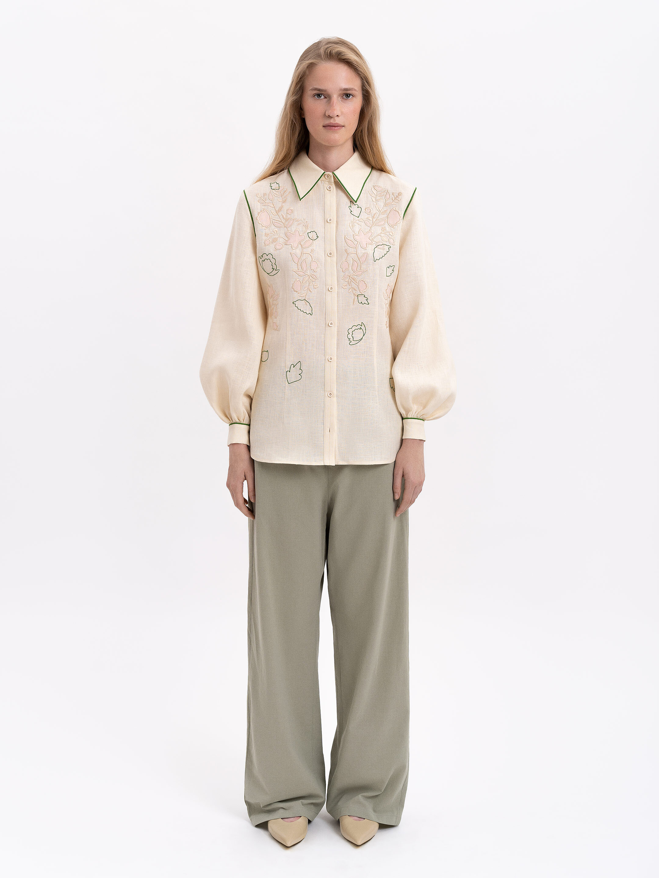 Linen embroidered shirt of milk color "Zhuravlyna" cheap