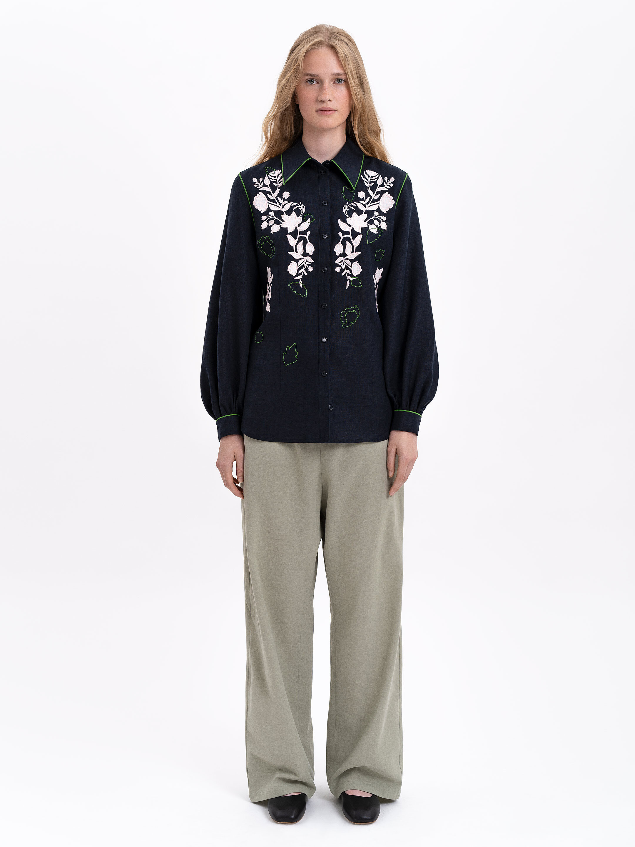 Black linen embroidered shirt "Zhuravlyna" cheap