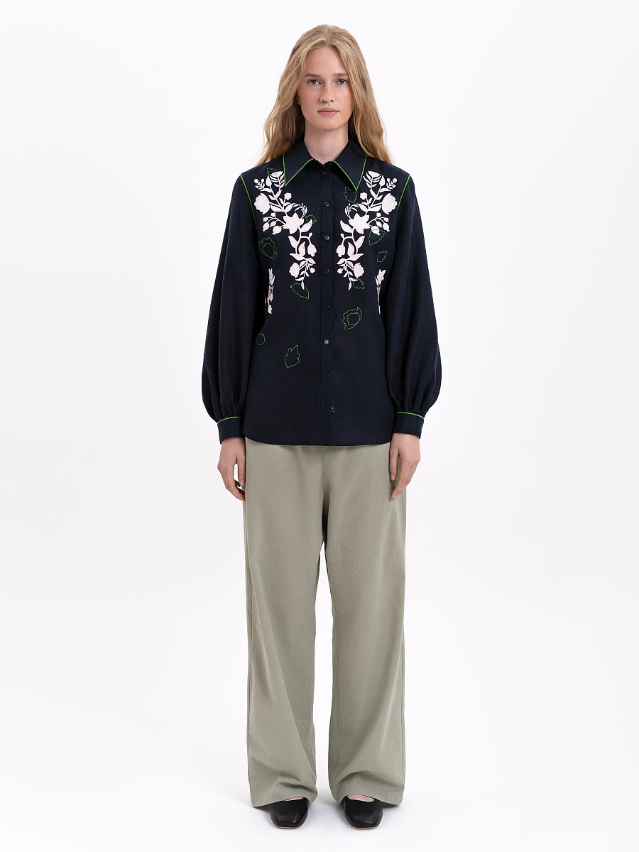 Black linen embroidered shirt "Zhuravlyna" [0]