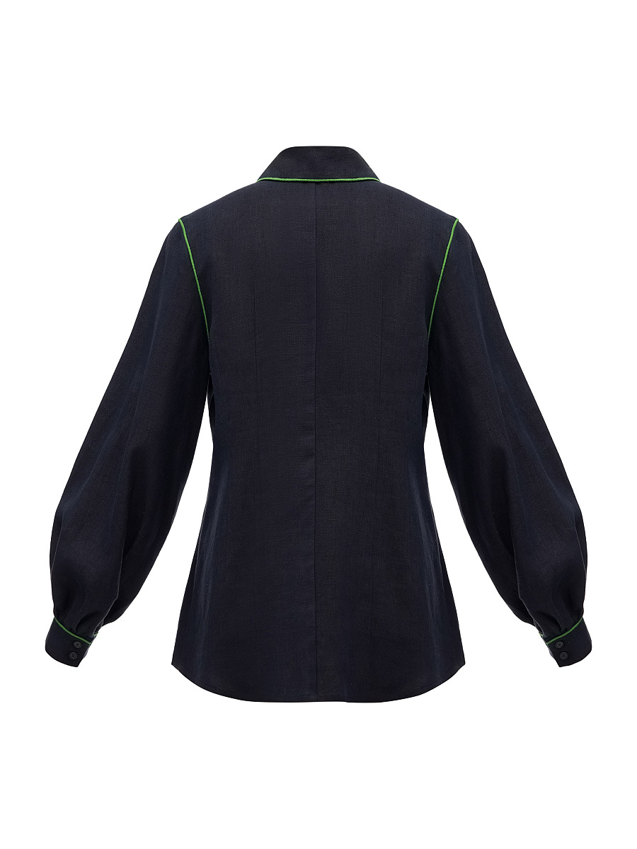 Black linen embroidered shirt "Zhuravlyna" [0]