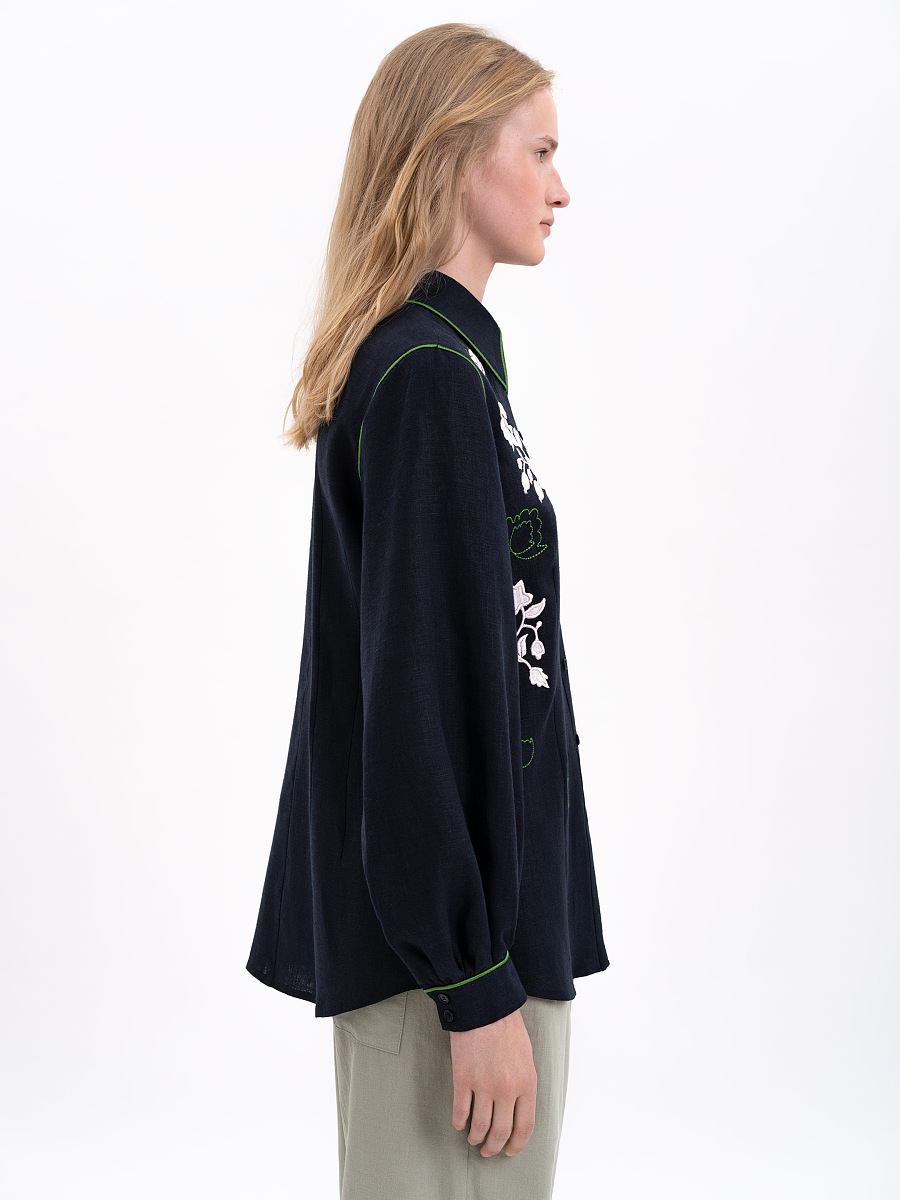 Black linen embroidered shirt "Zhuravlyna" [0]