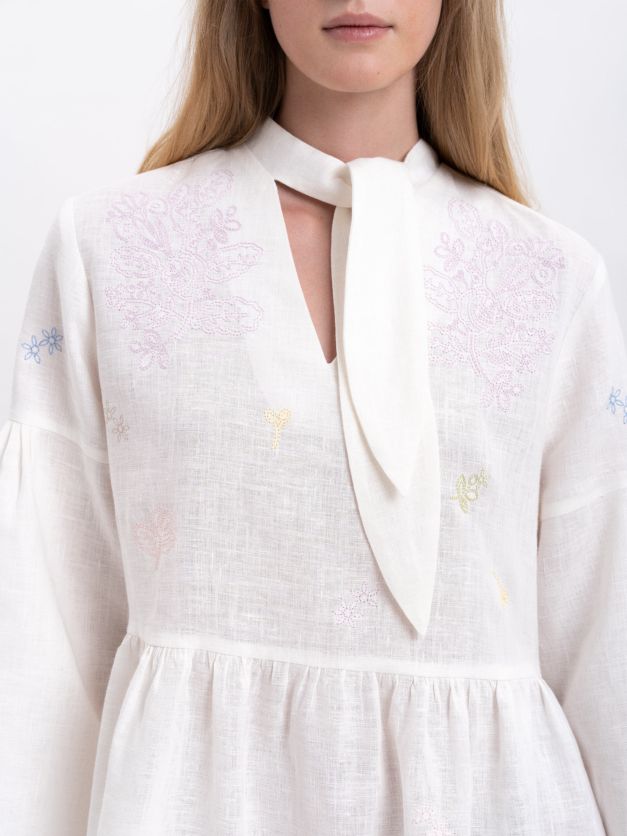 Embroidered dress with ribbon collar "Irys" cheap