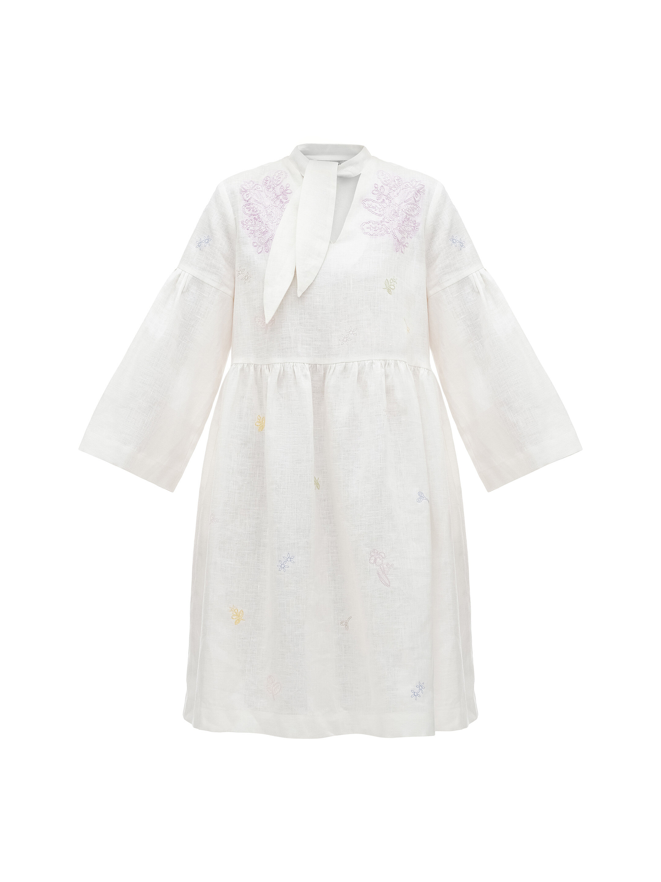 Embroidered dress with ribbon collar "Irys" fitting