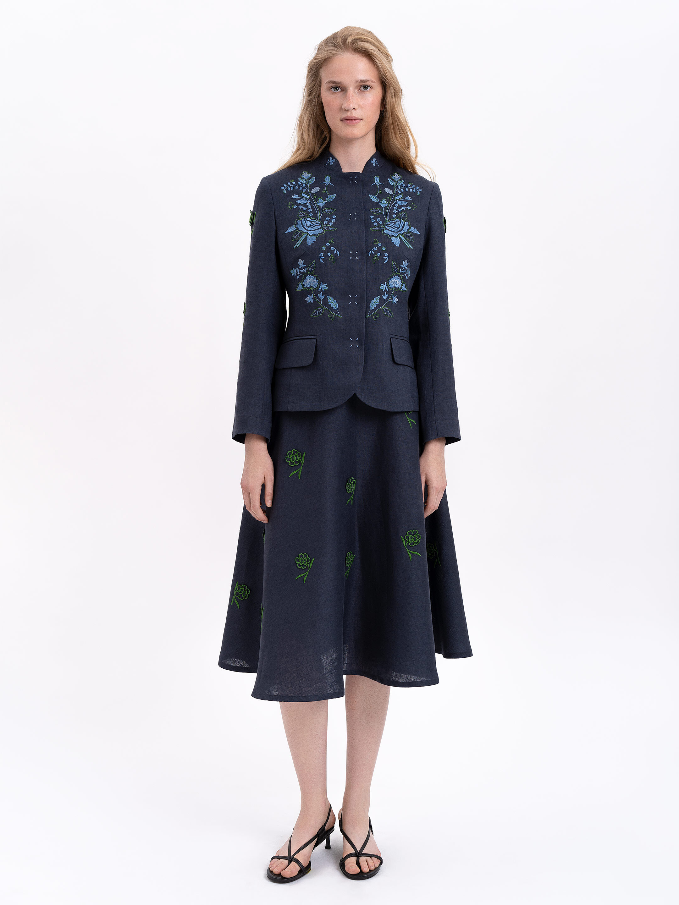 Linen embroidered jacket of dark blue color «Adoxa» Buy