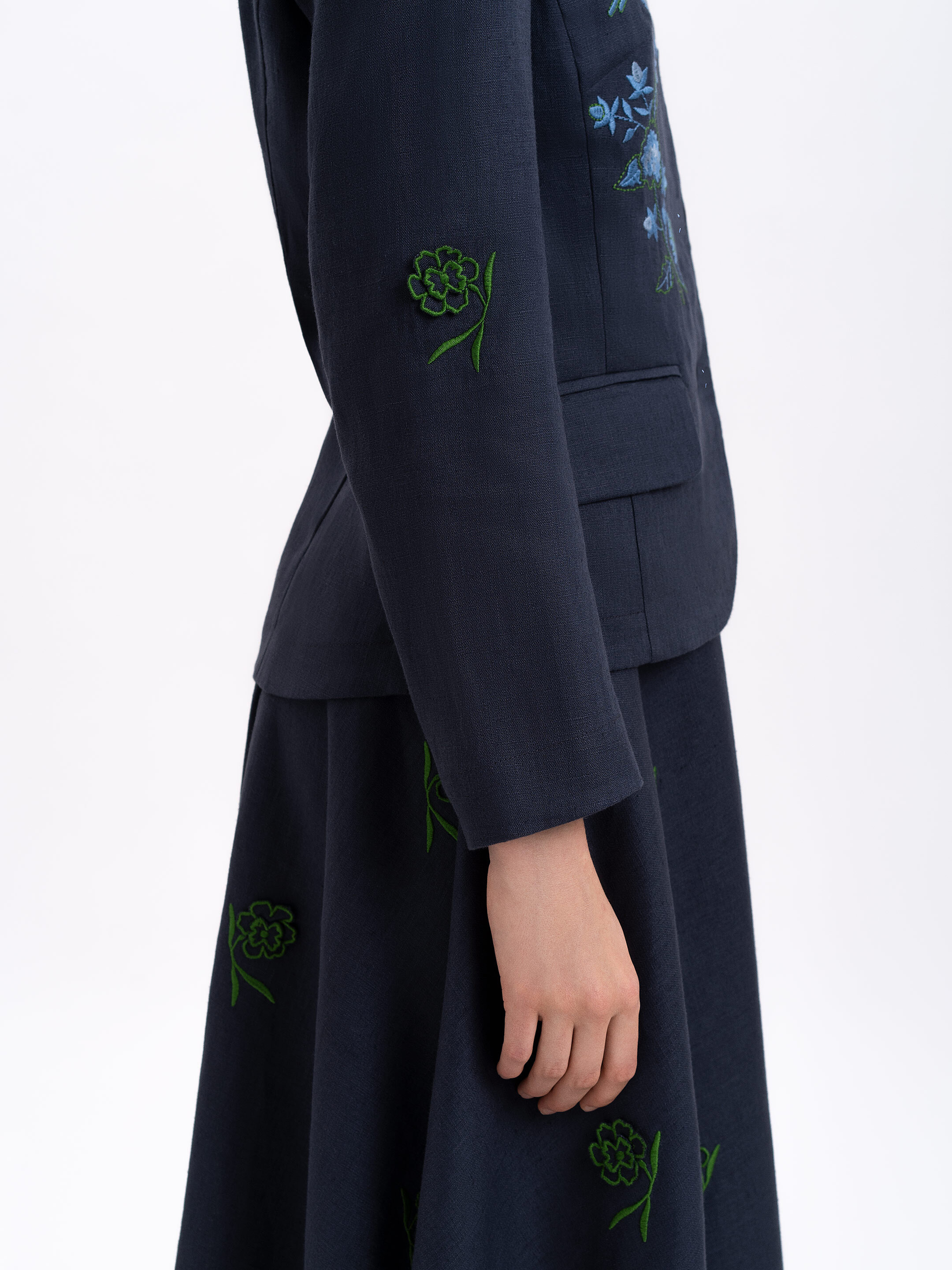 Linen embroidered jacket of dark blue color «Adoxa» ціна
