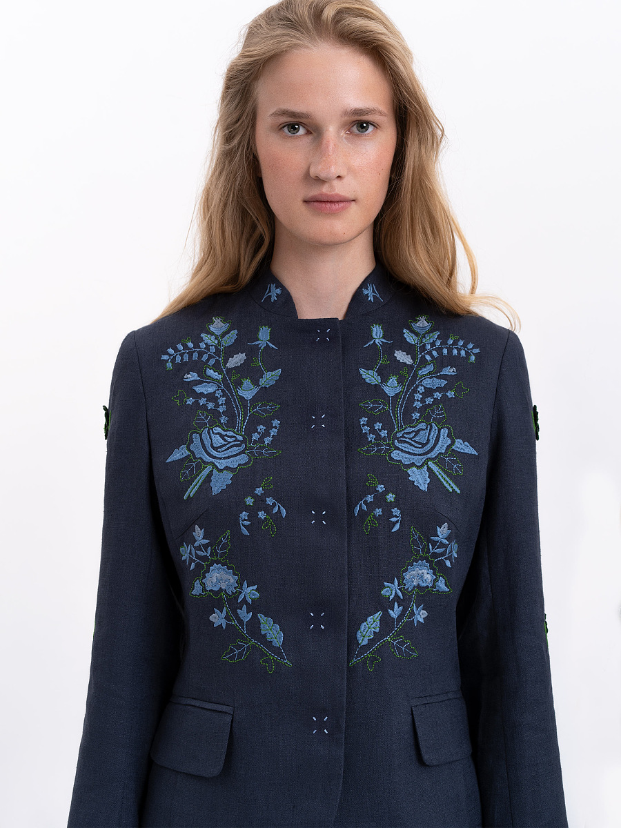 Linen embroidered jacket of dark blue color «Adoxa» [0]