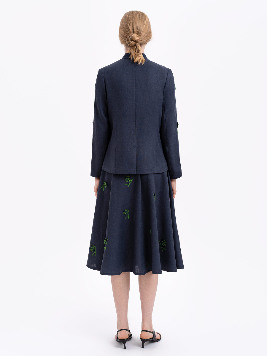 Linen embroidered jacket of dark blue color «Adoxa» [0]