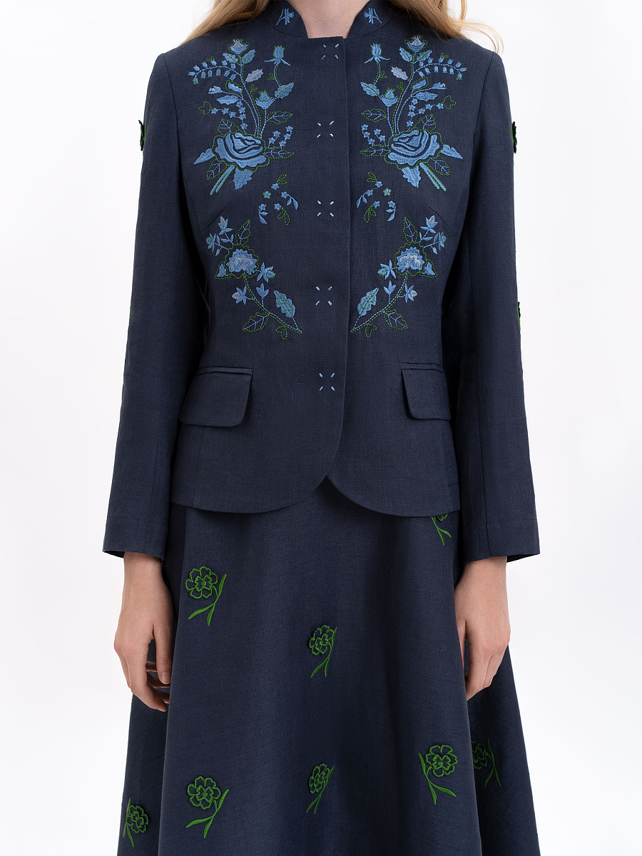 Linen embroidered jacket of dark blue color «Adoxa» [0]