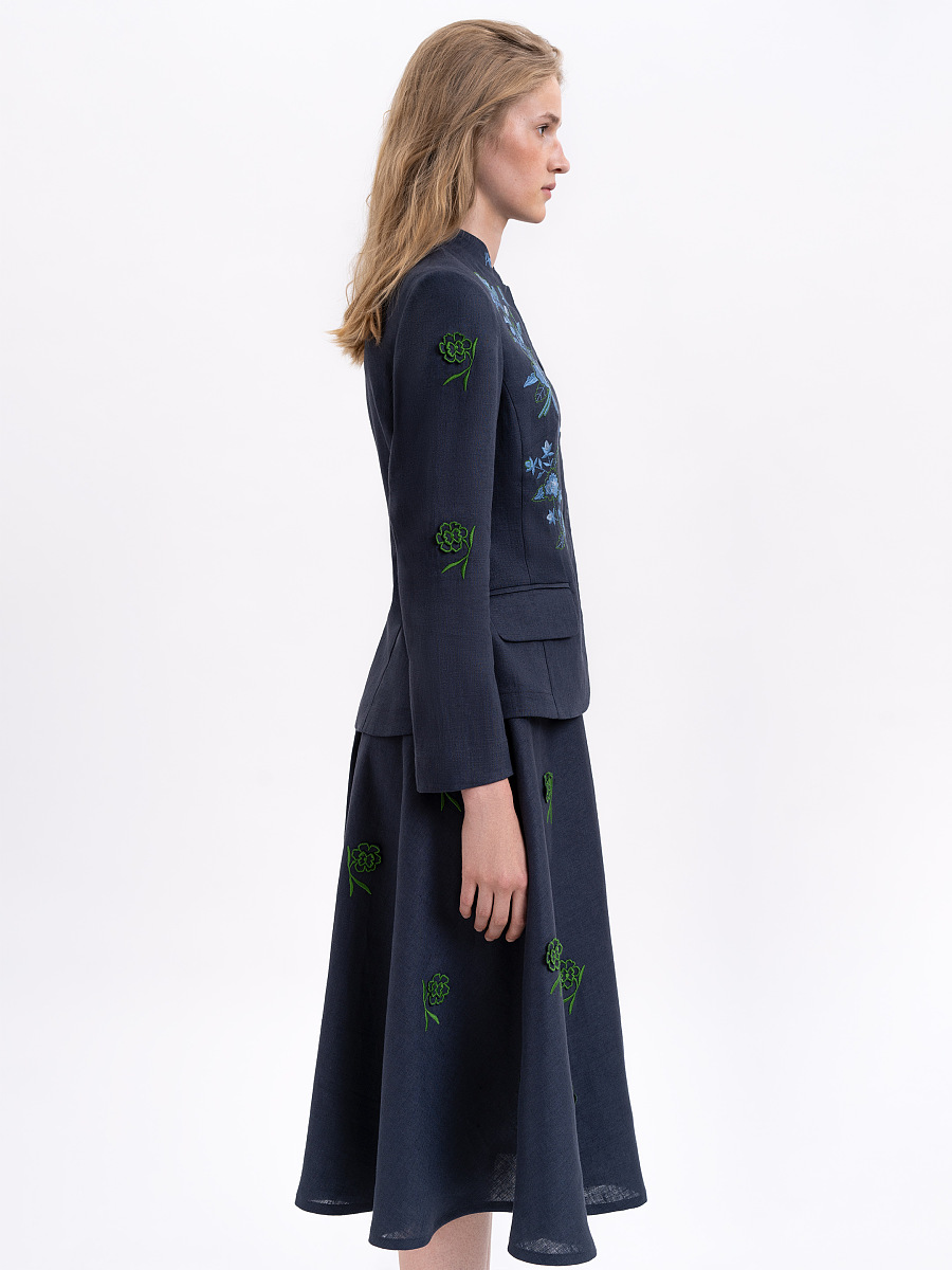 Linen embroidered jacket of dark blue color «Adoxa» [0]