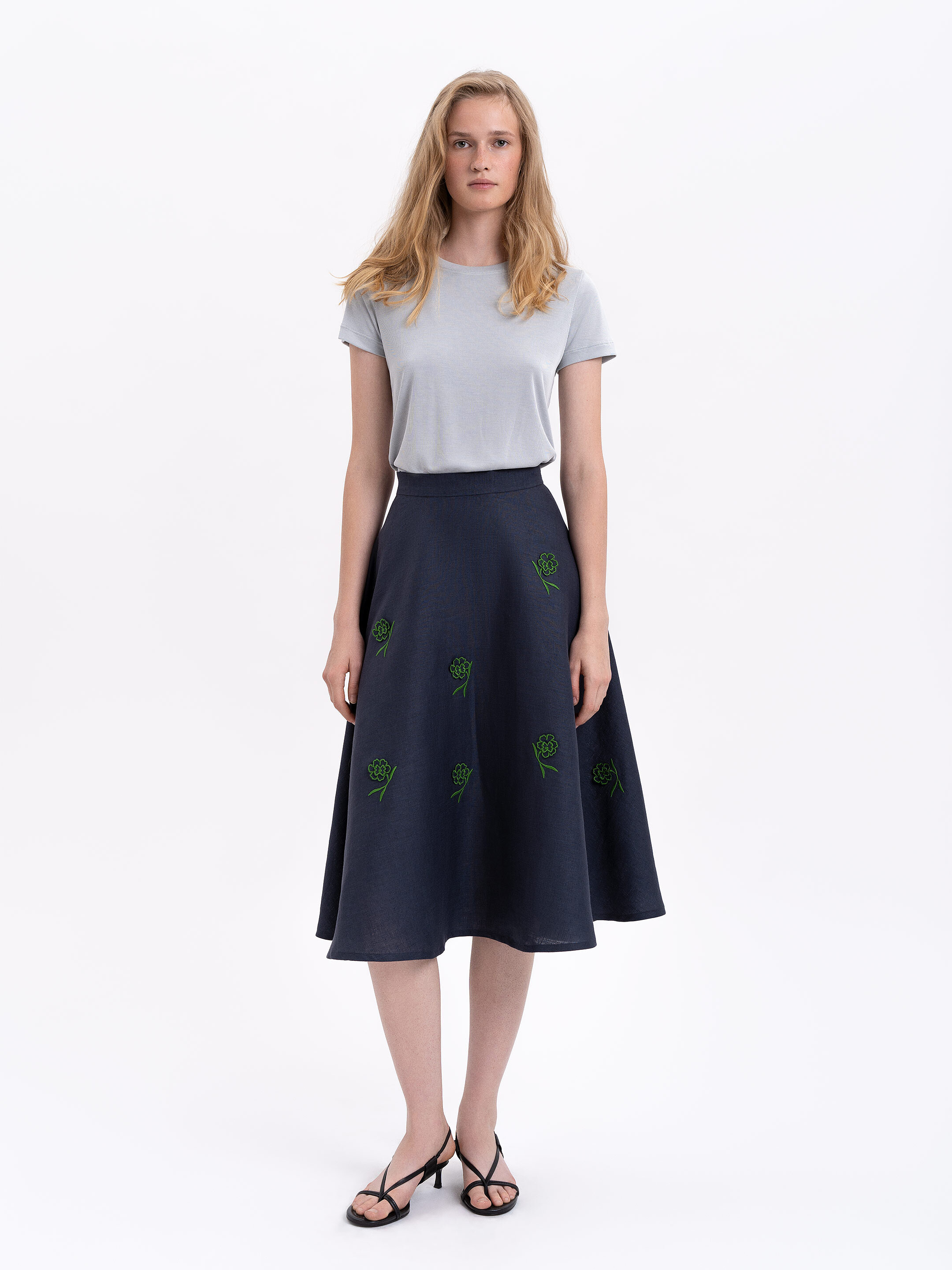 Linen embroidered skirt of dark blue color «Adoxa» Buy
