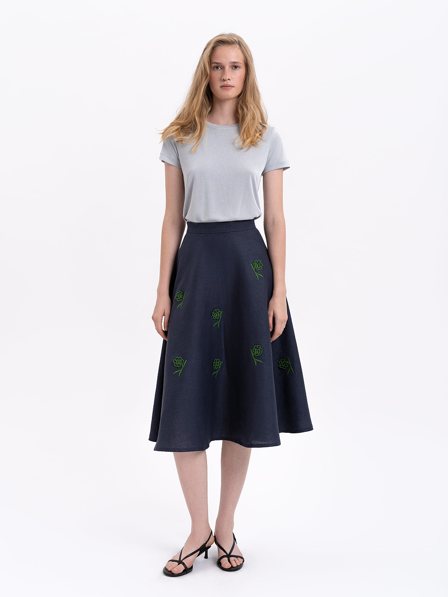 Linen embroidered skirt of dark blue color «Adoxa» [0]