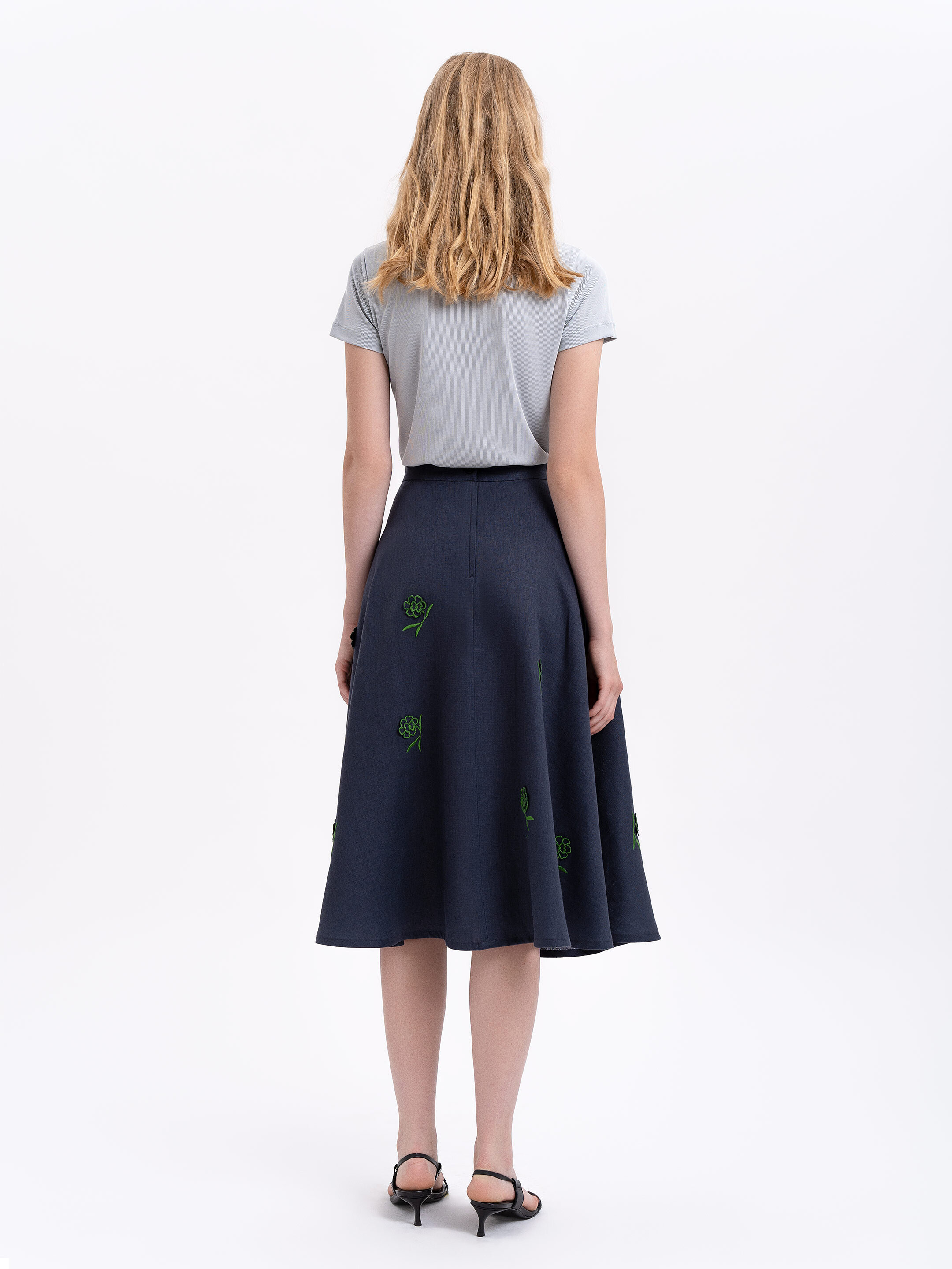 Linen embroidered skirt of dark blue color «Adoxa» photo