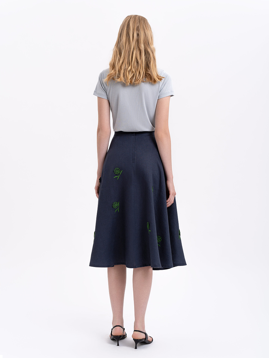 Linen embroidered skirt of dark blue color «Adoxa» [0]