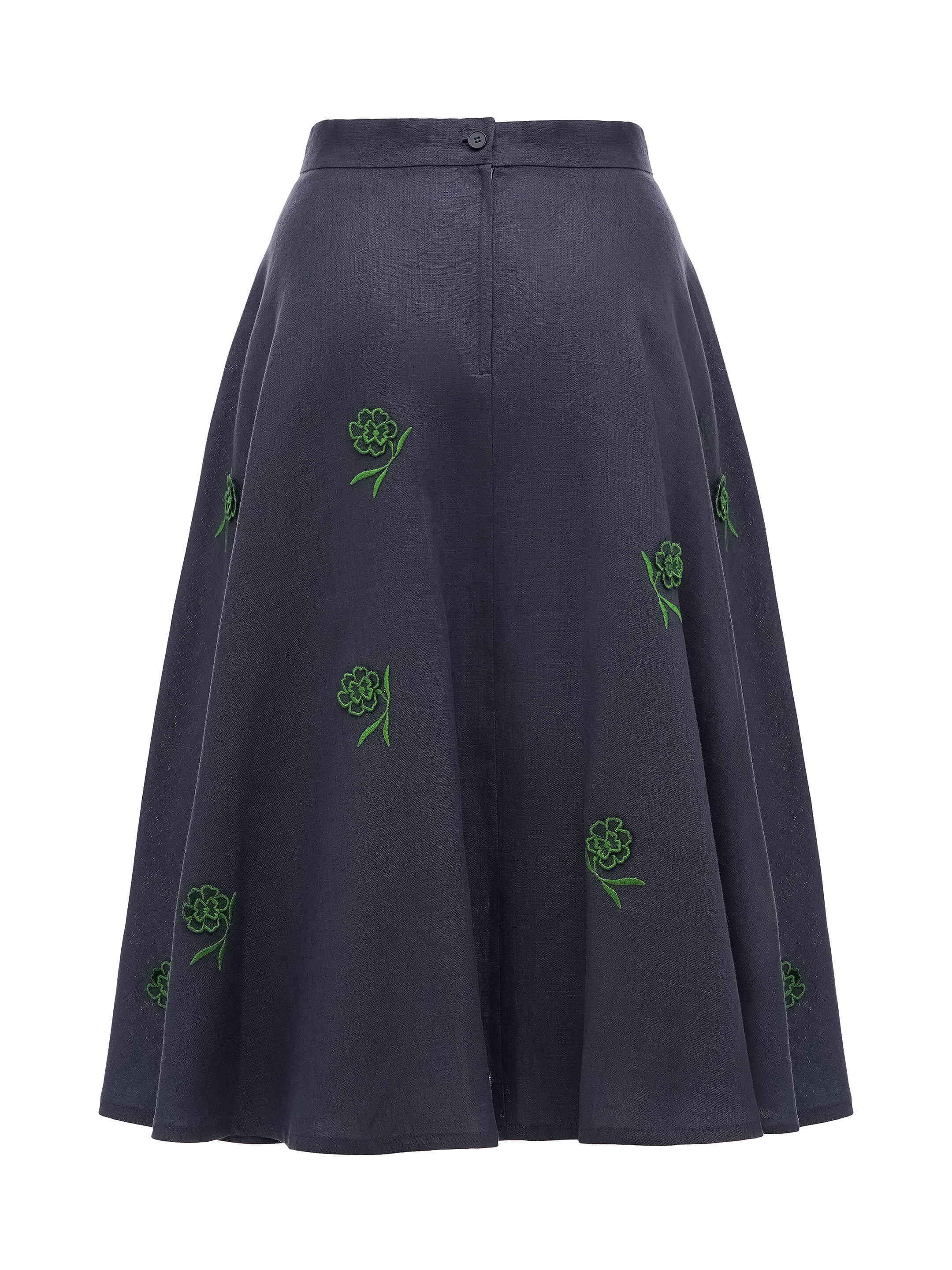 Linen embroidered skirt of dark blue color «Adoxa» fitting