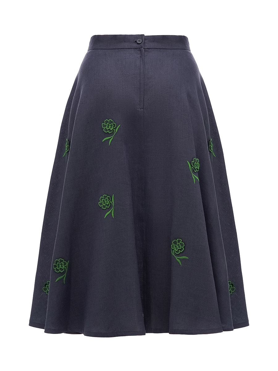 Linen embroidered skirt of dark blue color «Adoxa» [0]