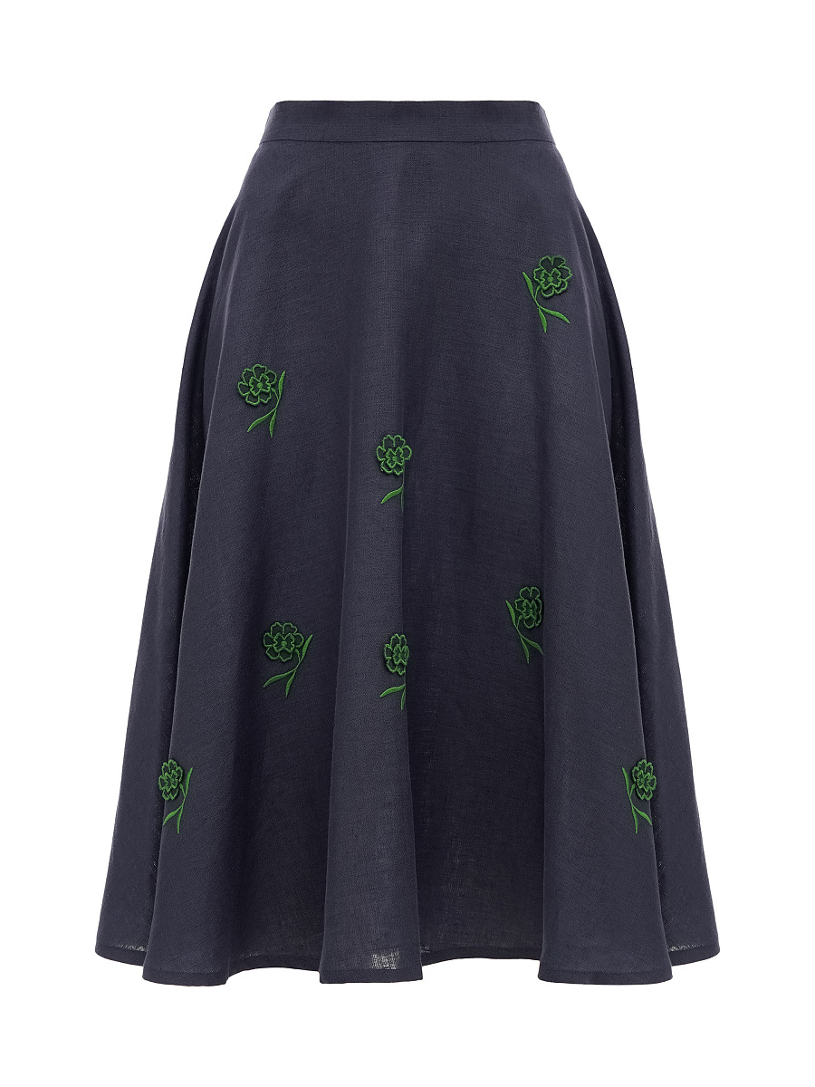 Linen embroidered skirt of dark blue color «Adoxa» [0]