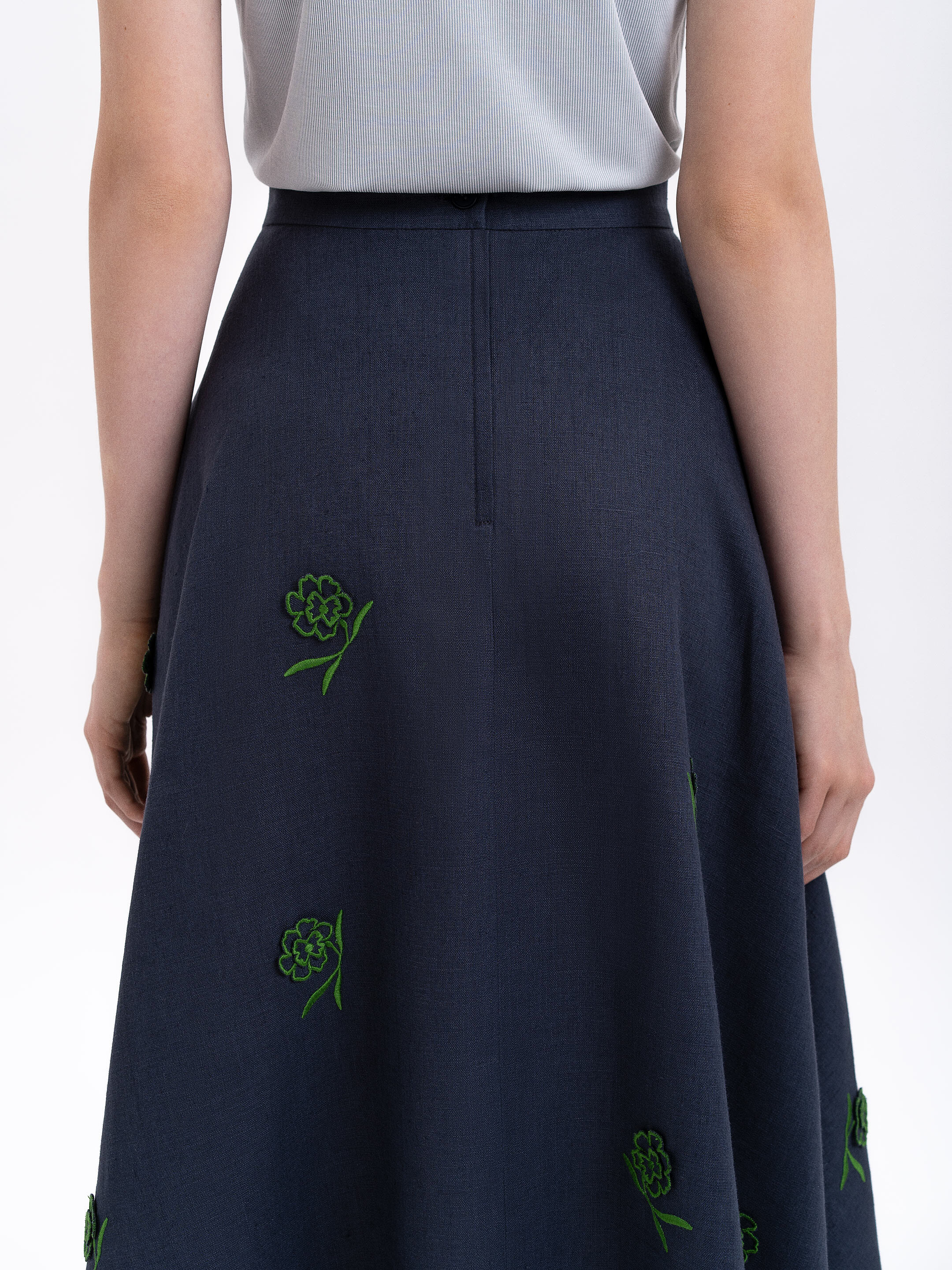 Linen embroidered skirt of dark blue color «Adoxa» ціна