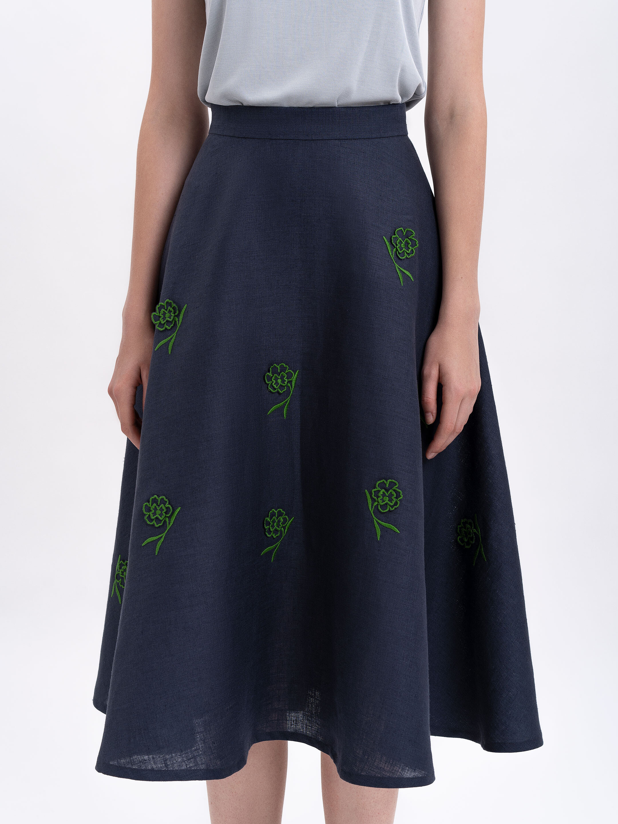Linen embroidered skirt of dark blue color «Adoxa» cheap