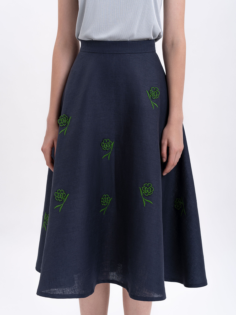 Linen embroidered skirt of dark blue color «Adoxa» [0]