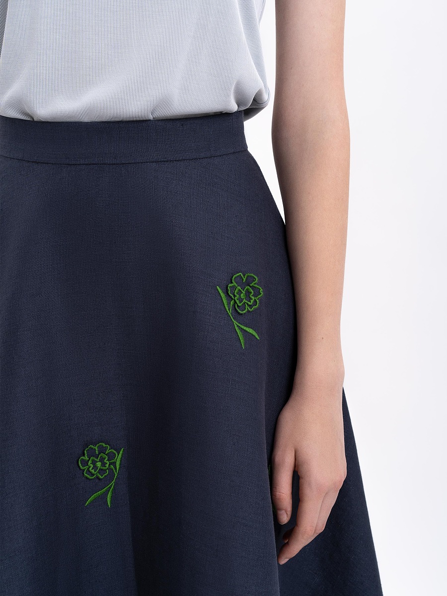 Linen embroidered skirt of dark blue color «Adoxa» [0]